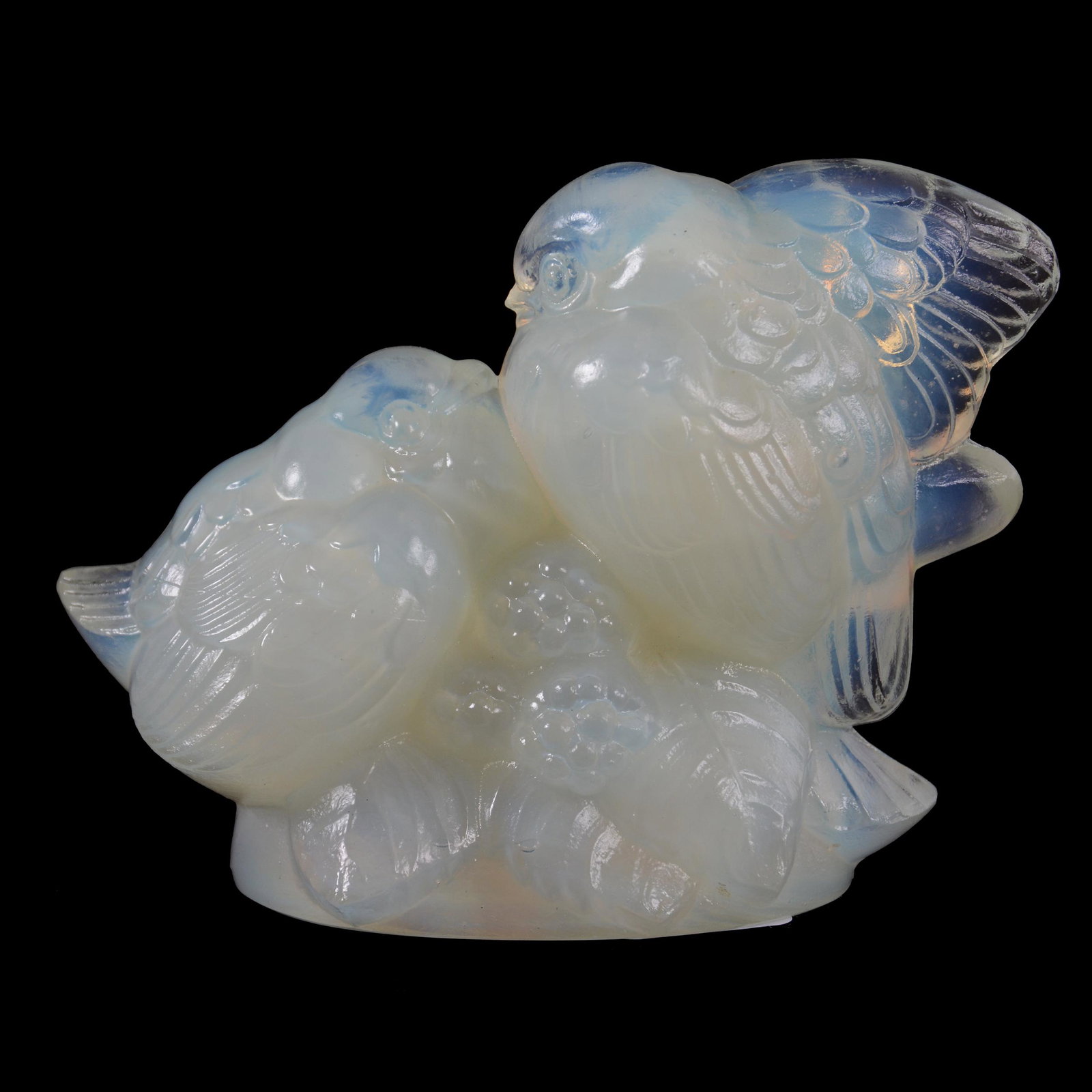Figural Group Marked Sabino Art Glass: Figural Group Marked Sabino Art Glass, 3.5" X 4.5", Two Birds And Berries, Private Collection, IL.