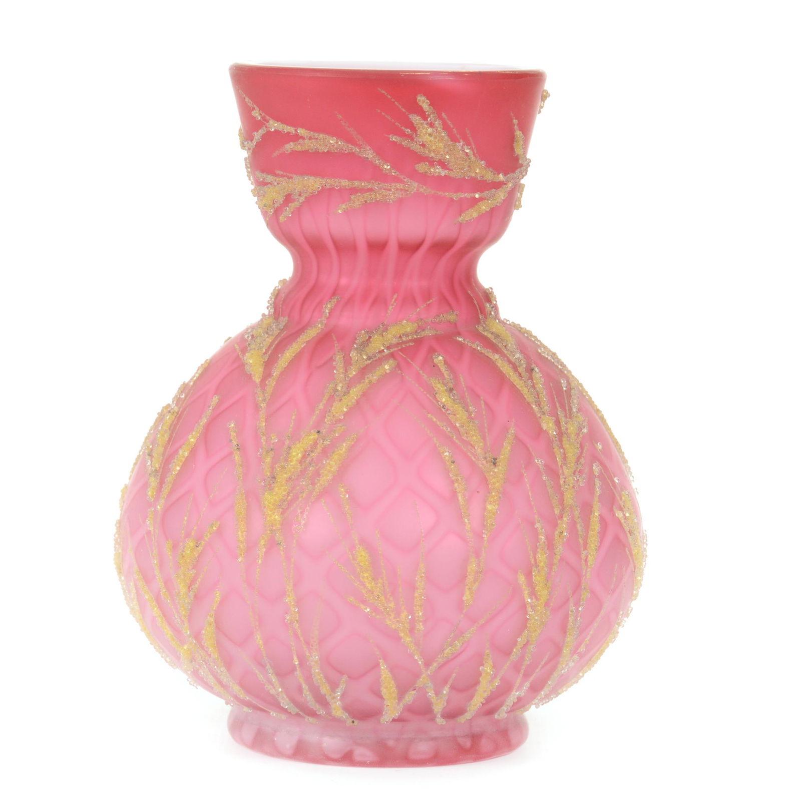 Vase, Satin Pink Diamond Quilted MOP Art Glass (1 of 3)