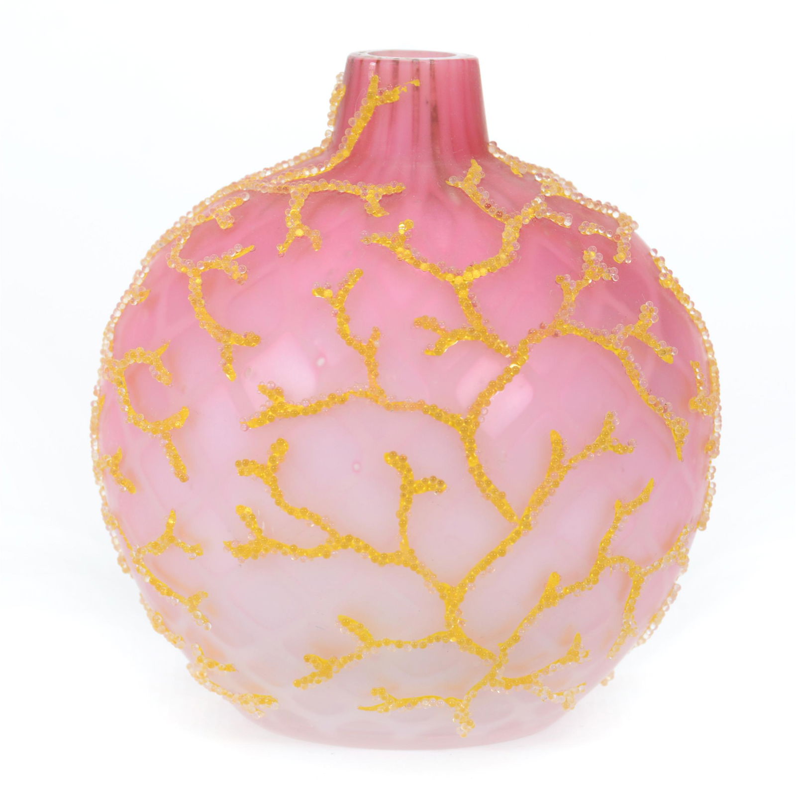 Vase, Pink Satin Diamond Quilted MOP Art Glass (1 of 3)