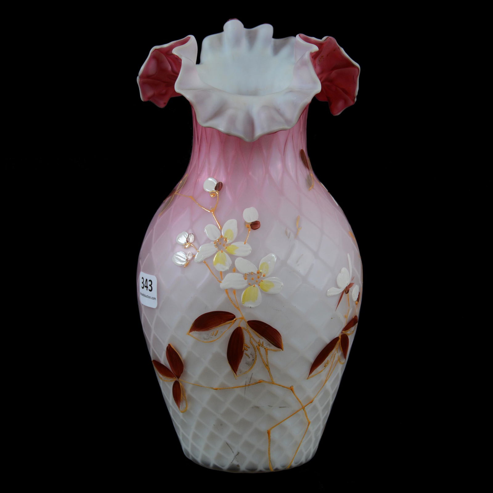 Vase, Pink Satin Diamond Quilted MOP Art Glass (1 of 3)