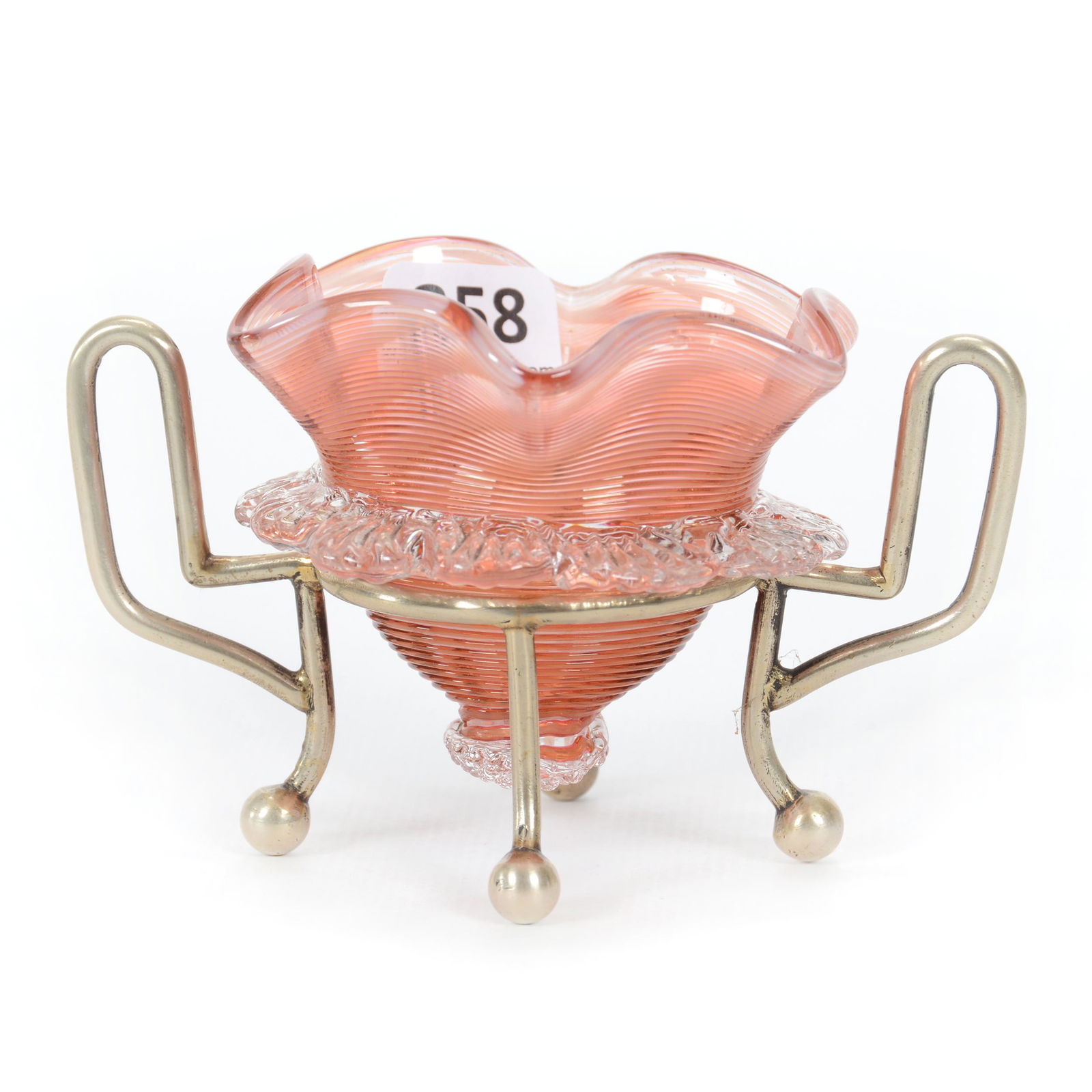 Victorian Salt Dip, Pink Opal Swirl Art Glass Insert (1 of 4)