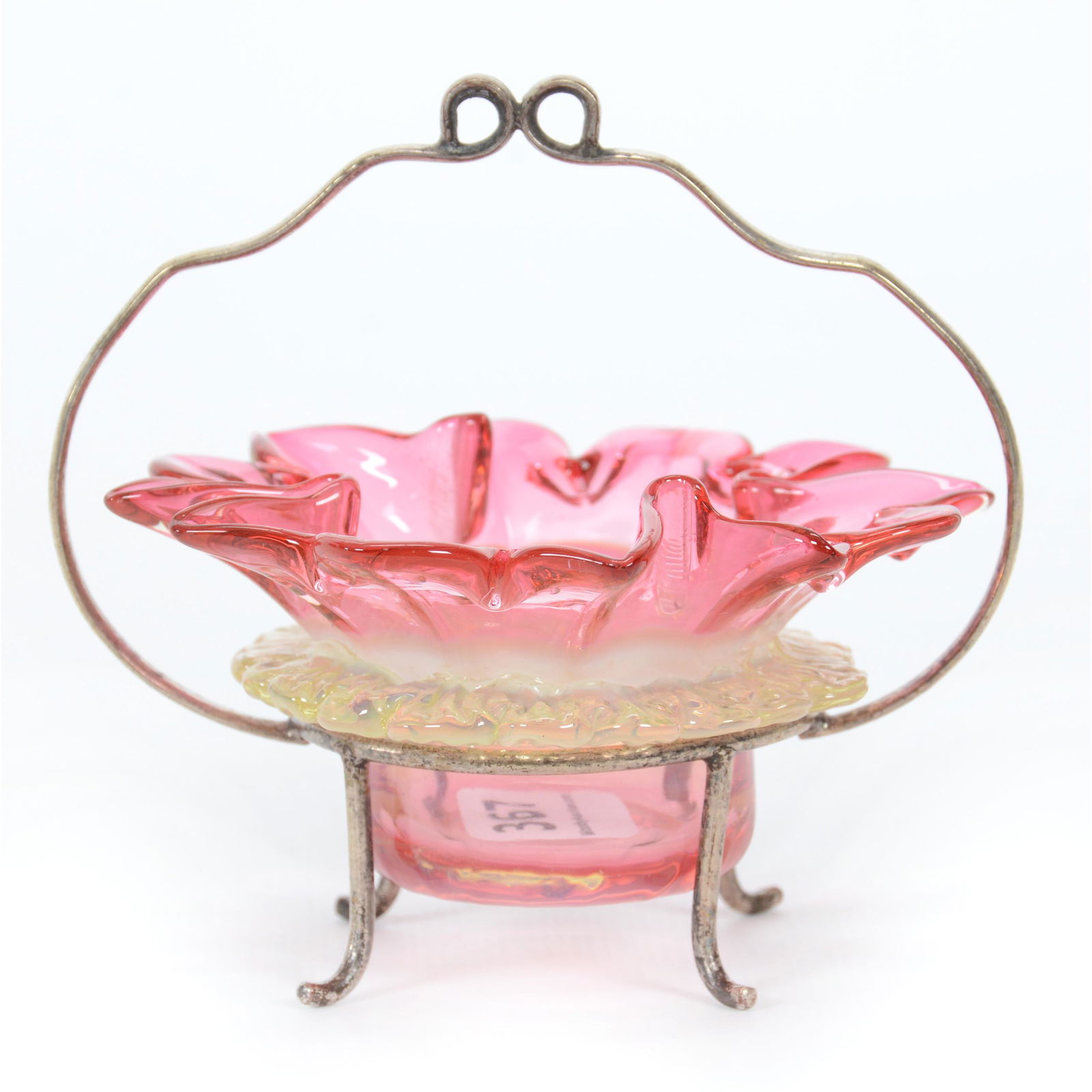 Victorian Salt Dip, Cranberry Opal Art Glass Insert (1 of 3)