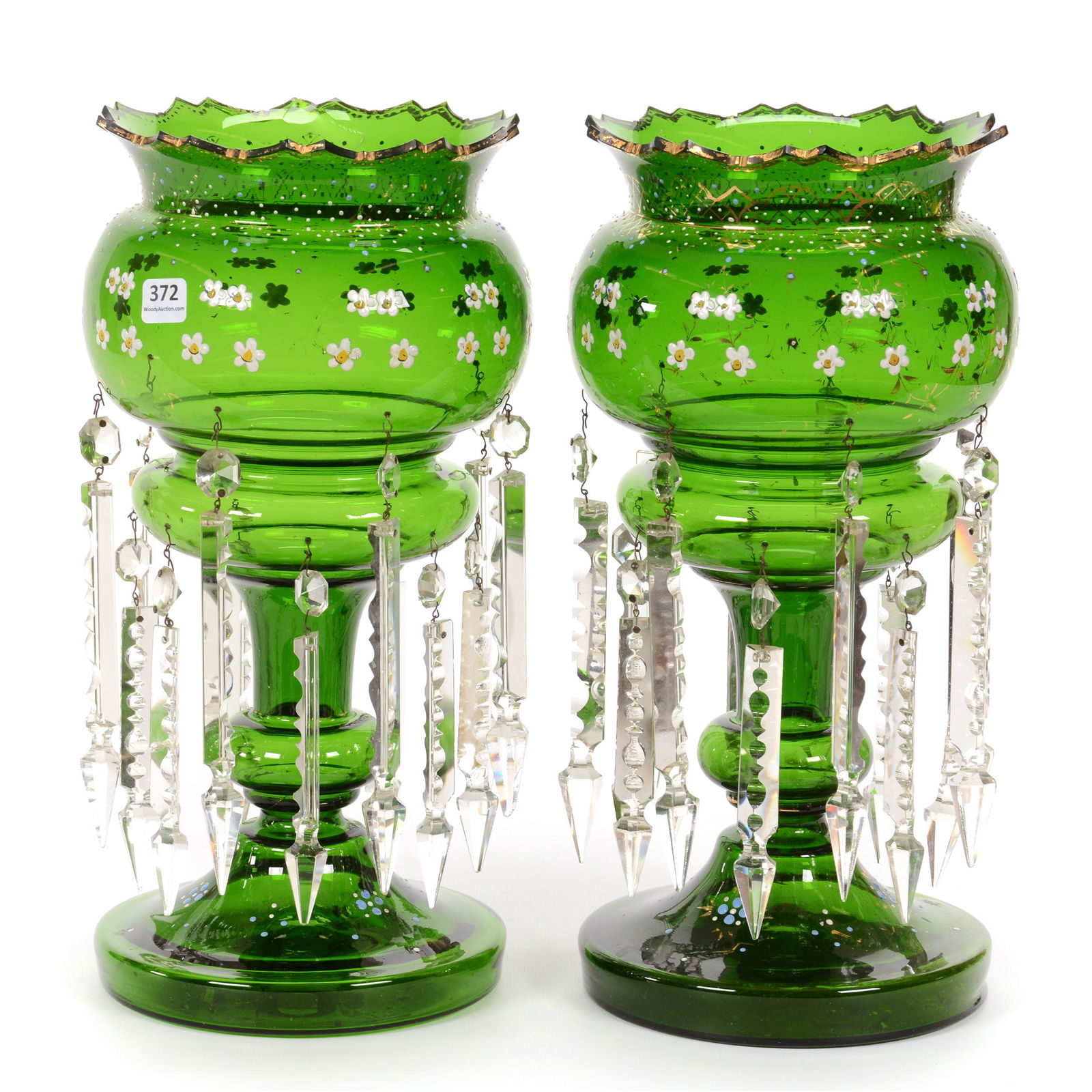Pair Candle Lustres, Emerald Green Art Glass (1 of 7)