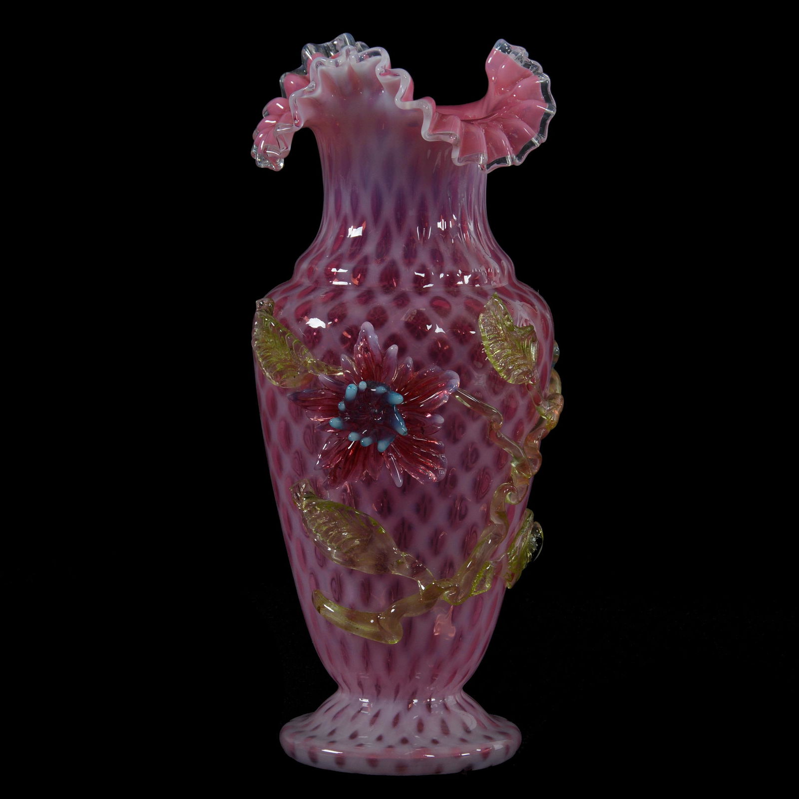 Vase, Cranberry Opal Diamond Quilted Art Glass (1 of 4)