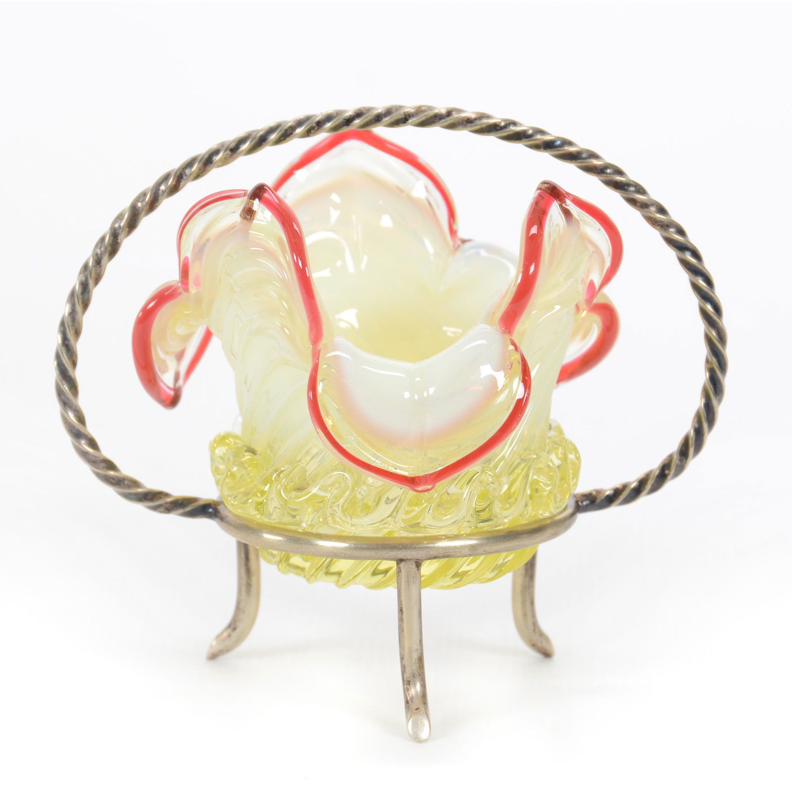 Victorian Salt Dip, Vaseline Opal Swirl Insert (1 of 4)