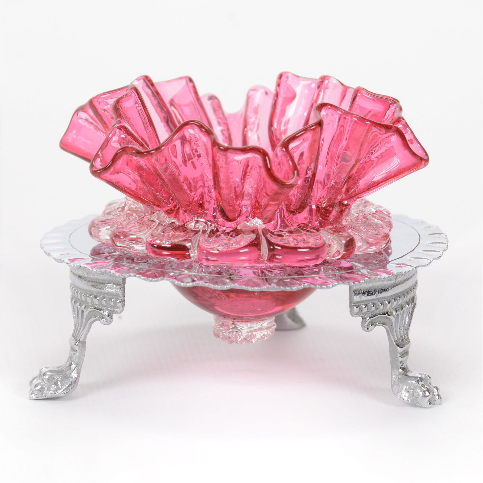 Victorian Salt Dip, Cranberry Ruffled Insert (1 of 3)