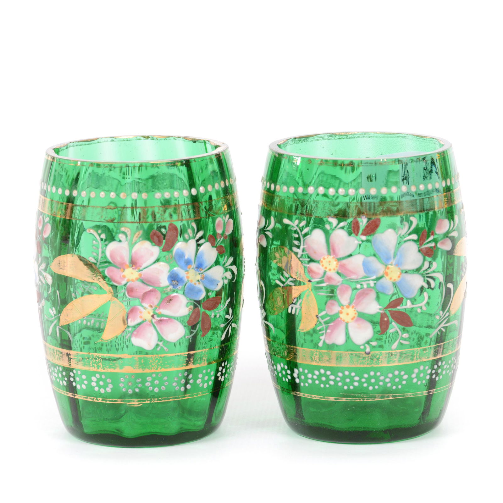 (2) Whiskey Glasses, Barrel Shaped Art Glass (1 of 3)