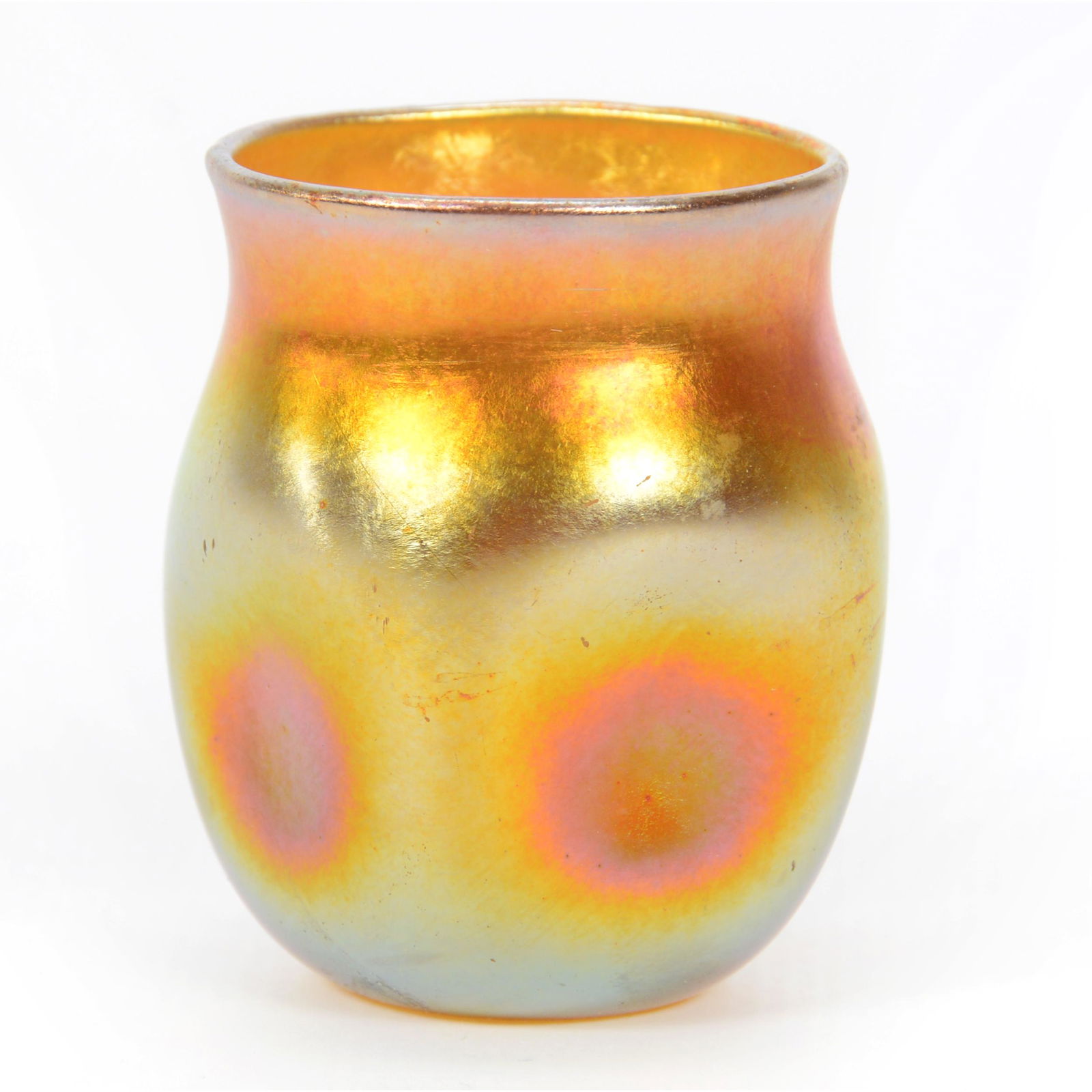 Toothpick Holder Signed LCT Favrile: Toothpick Holder Signed LCT Favrile, 1.75" X 1.5", Gold Iridescent, Dimpled Sides, Private Collection, IL.