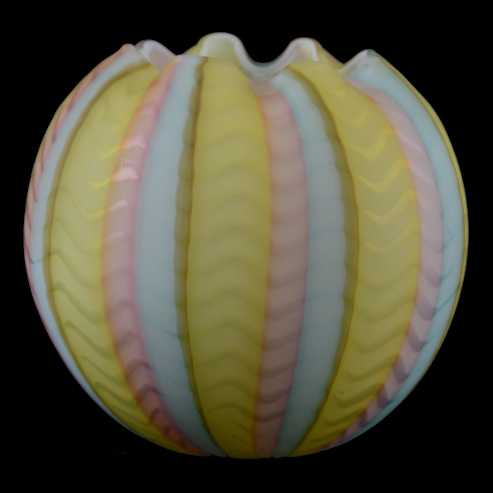 Rose Bowl, Rainbow Satin Herringbone MOP Art Glass (1 of 3)