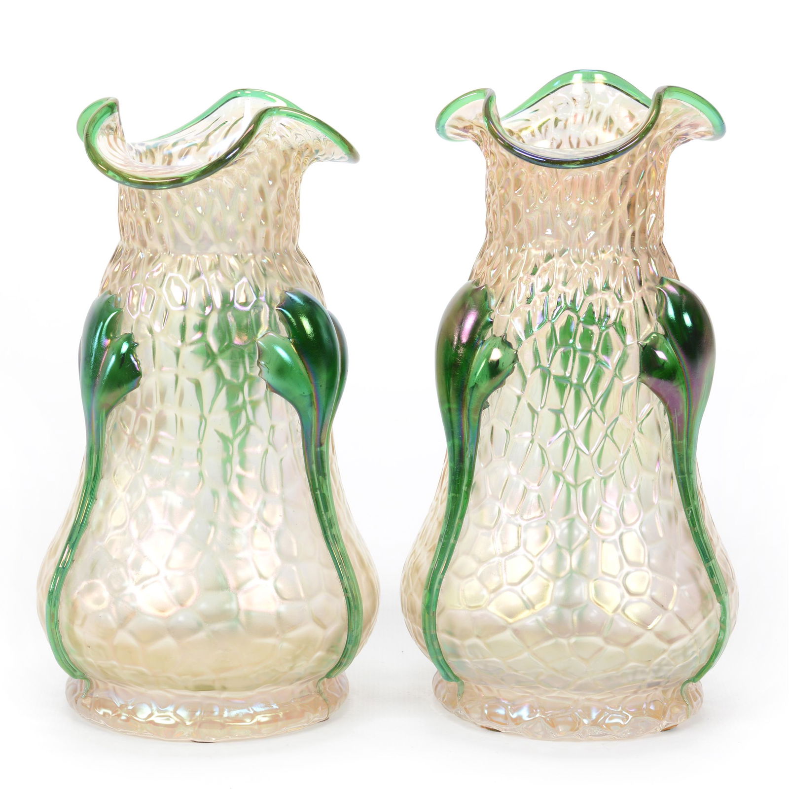 Pair Vases, Unmarked Kralik Martele Art Glass (1 of 3)