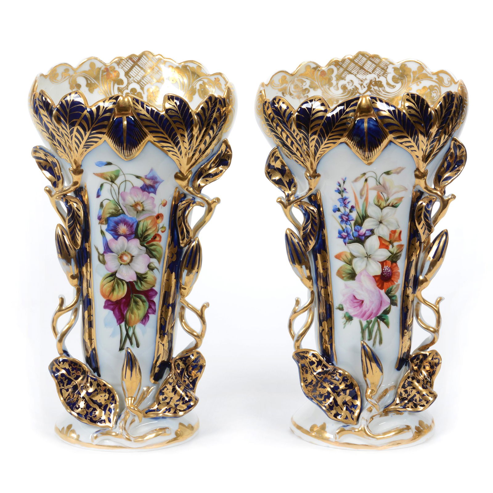 Pair Vases, Unmarked Old Paris Porcelain (1 of 4)
