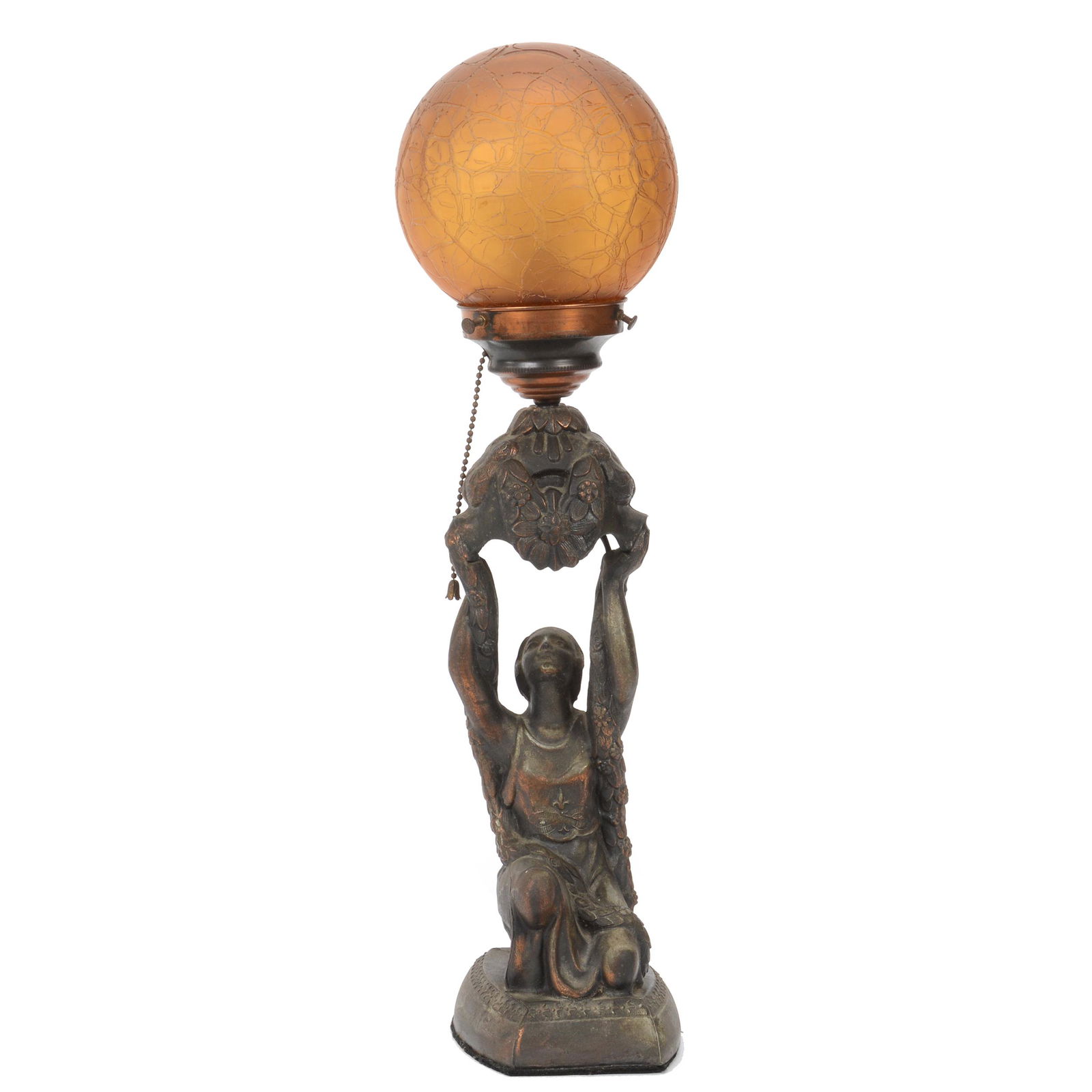 Figural Art Deco Desk Lamp, Spelter Base, Amber Shade (1 of 5)