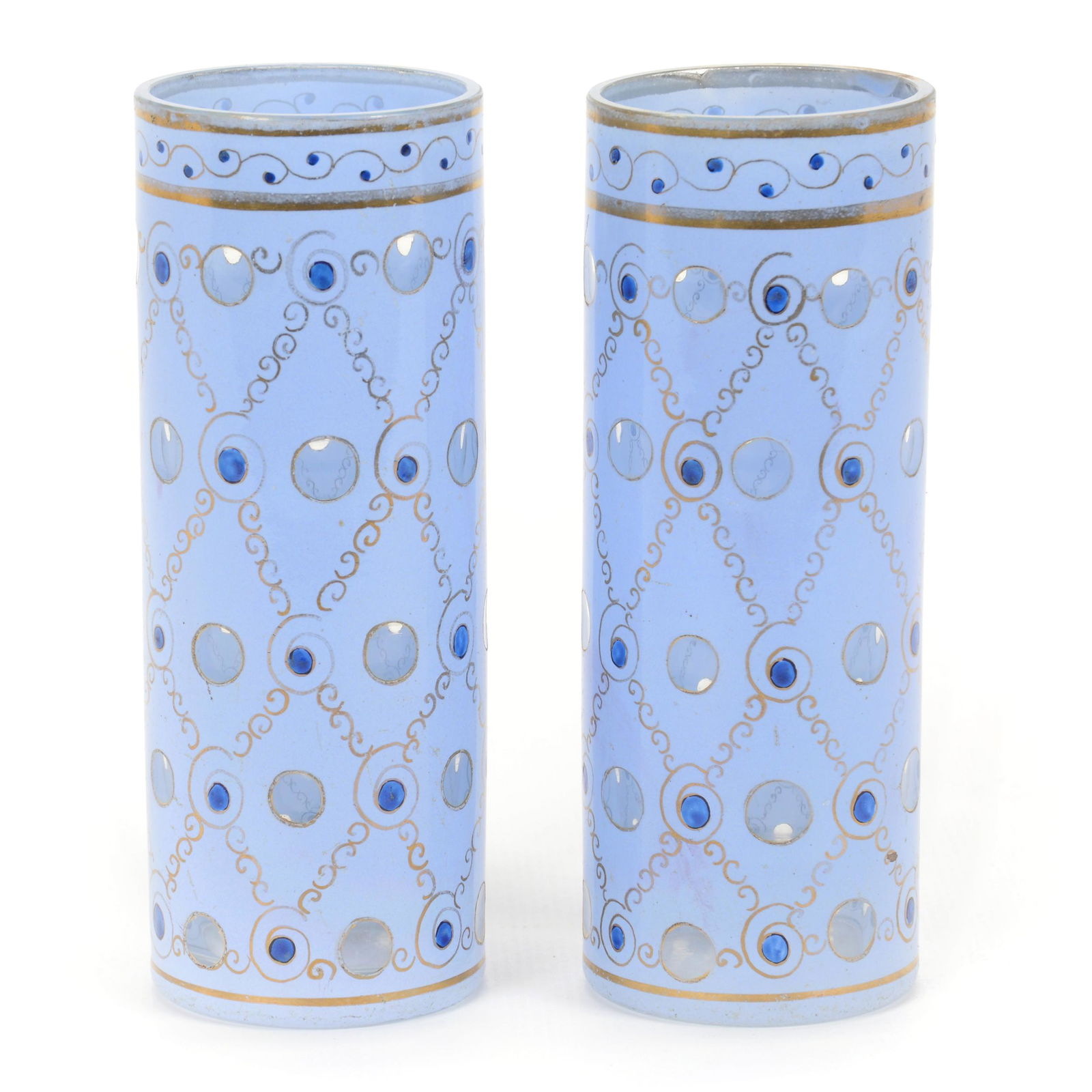 Pair Cylinder Vases, Art Glass (1 of 3)