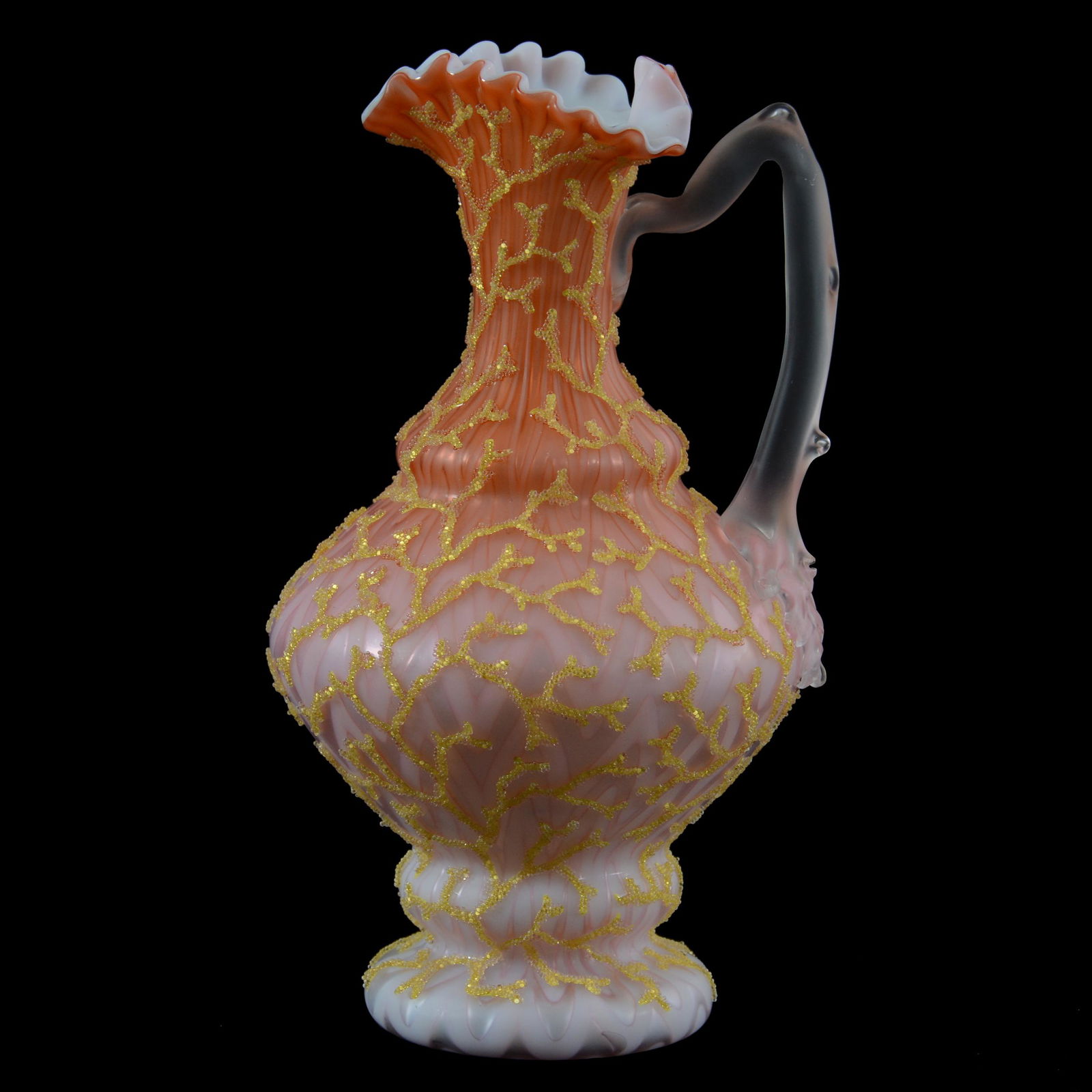 Ewer, Pink Satin Herringbone MOP Art Glass (1 of 3)