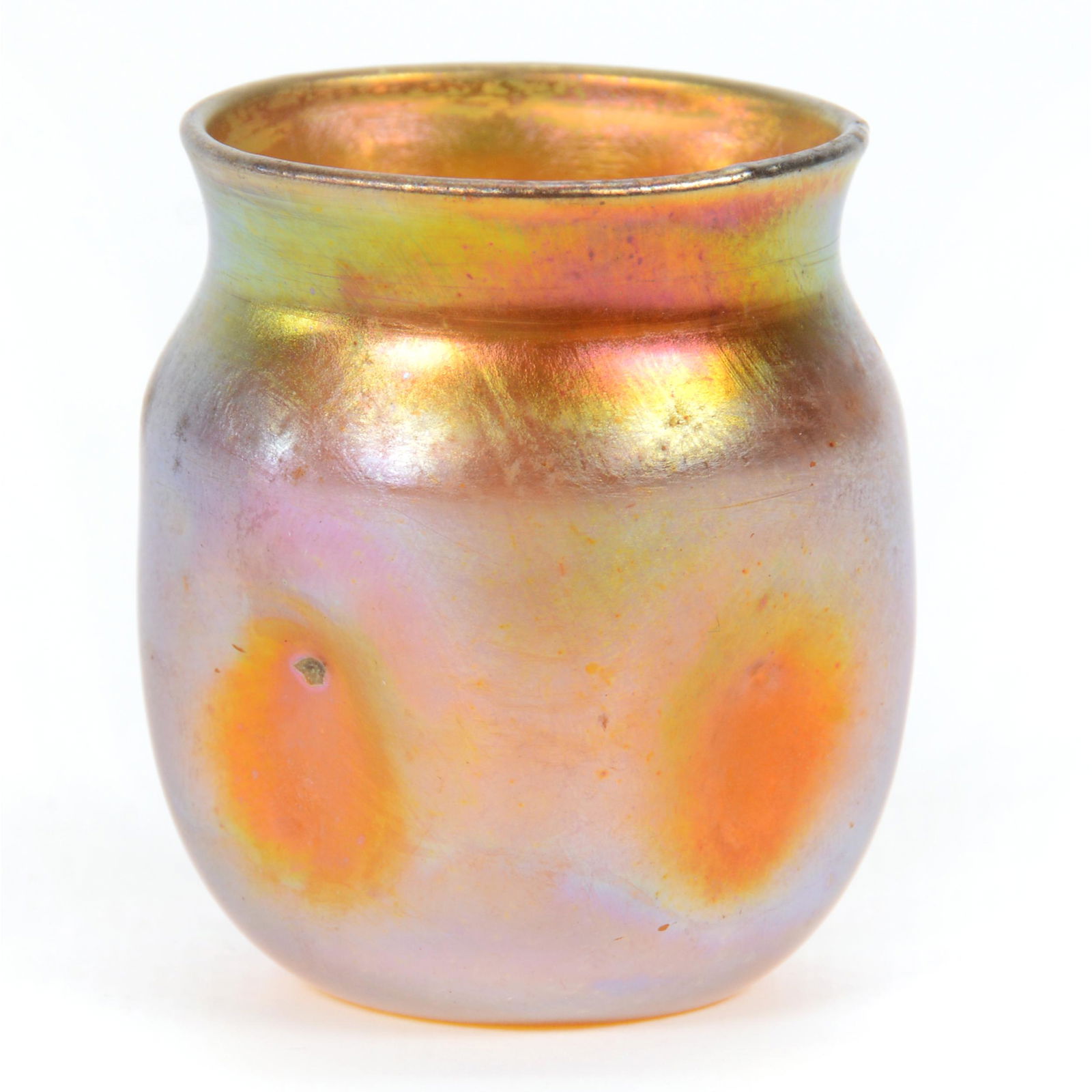 Toothpick Holder Signed LCT Art Glass: Toothpick Holder Signed LCT Art Glass, 1.75" X 1.5", Gold Iridescent, Dimpled Sides, Private Collection, IL.