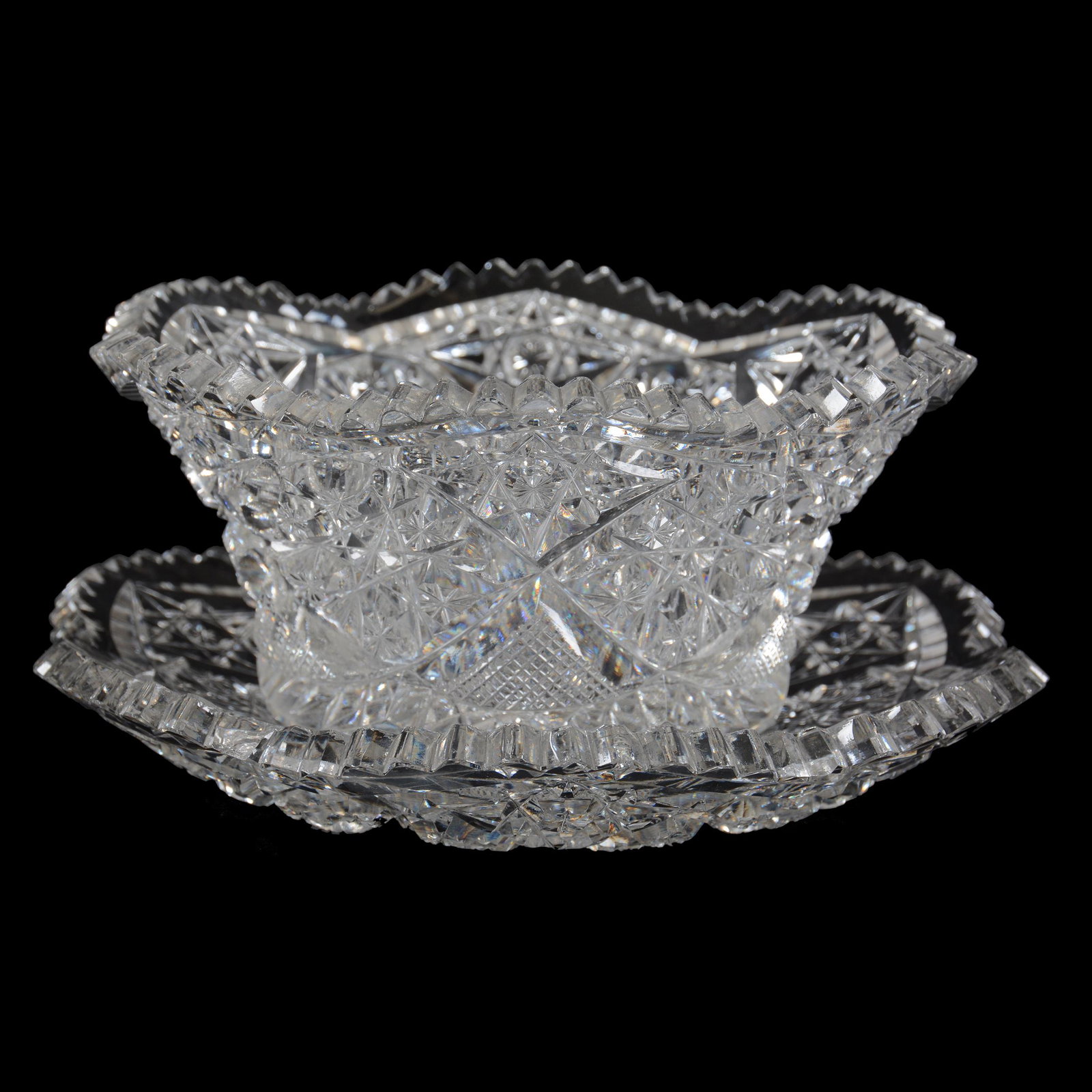 Mayonnaise Bowl/Underplate, ABCG: Mayonnaise Bowl/Underplate, ABCG, 3.25" X 7.25", Hobstar, Modified Hobstar And Strawberry Diamond Motif, Tooth Chip on Plate, Judy and the Late Nathan Konecky