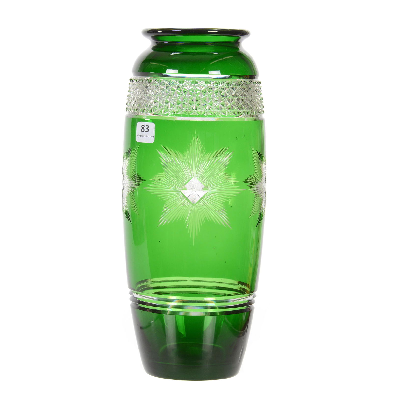 Vase, ABCG, Signed Hawkes Emerald Green Cut To Clear (1 of 3)