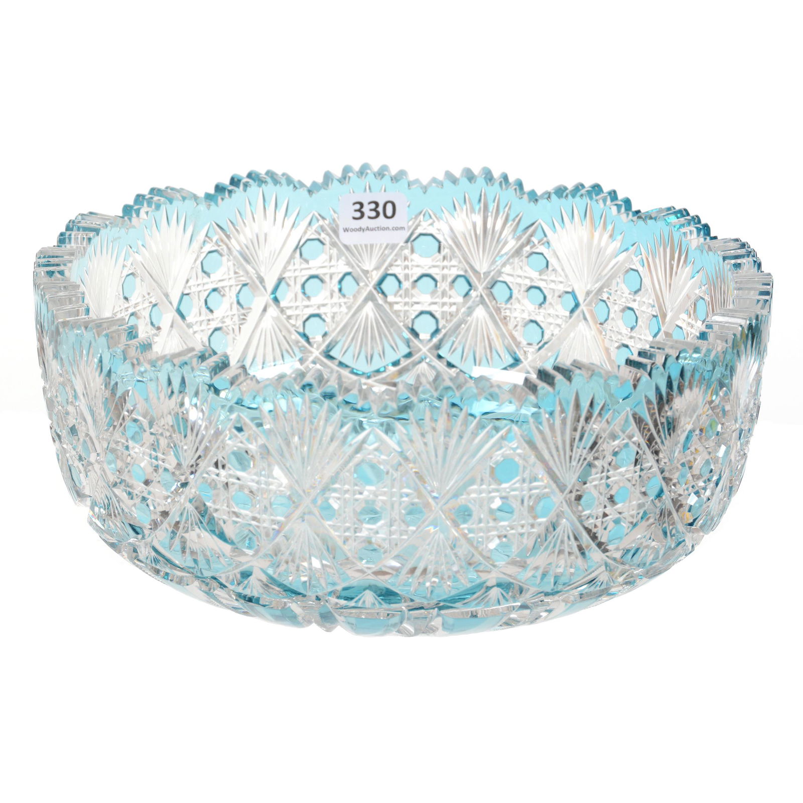 Bowl, Cut Glass, Turquoise Cut To Clear (1 of 4)