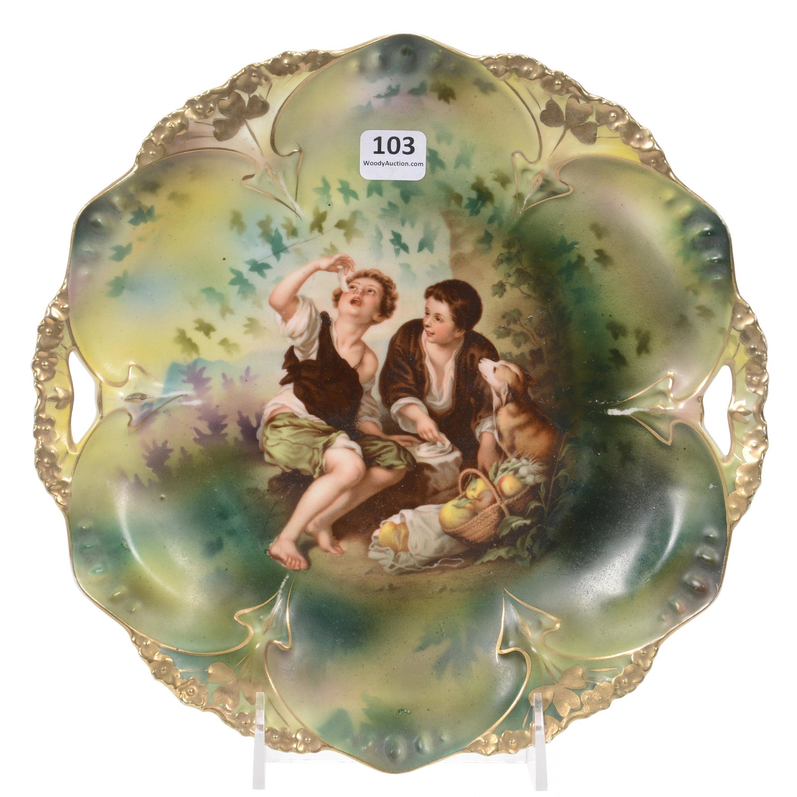Cake Plate Marked RS Prussia, Melon Eater Scenic Decor (1 of 2)