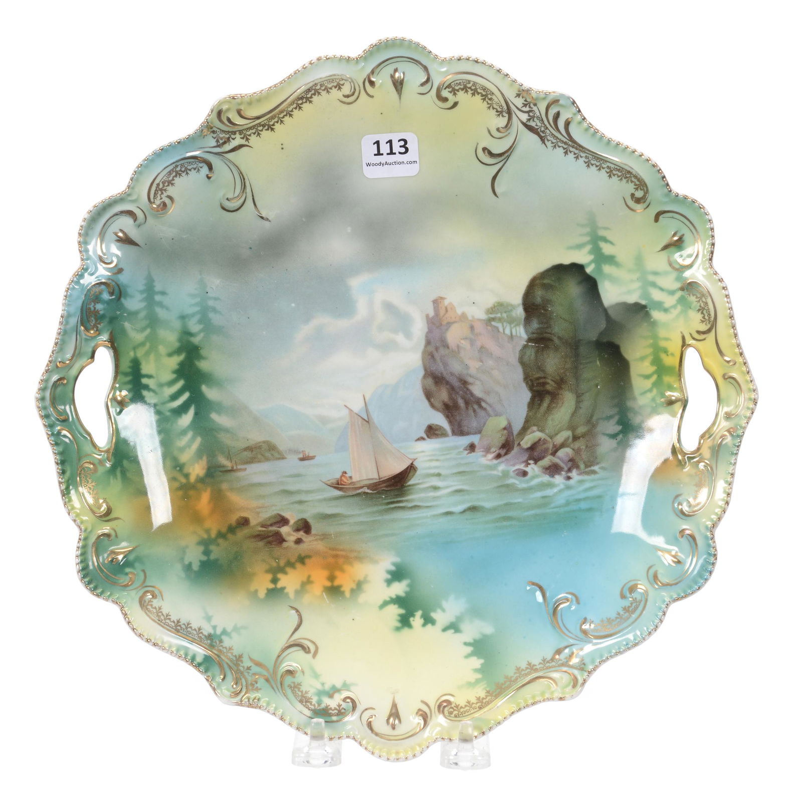 Cake Plate Marked RS Prussia, Old Man In Mountain Decor (1 of 2)