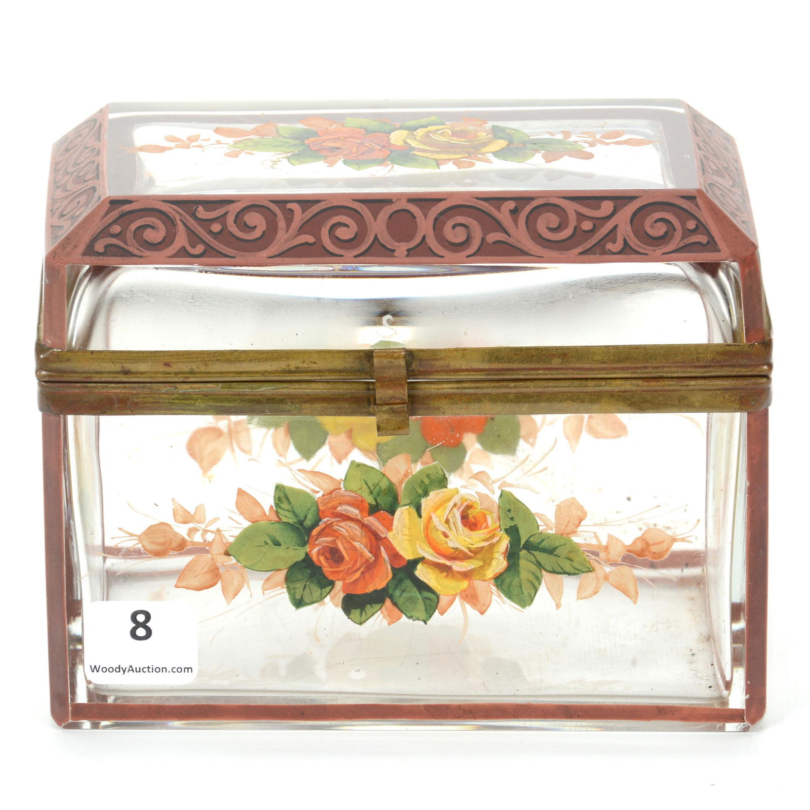 Hinged Box, Clear Glass With Enamel Decor (1 of 3)