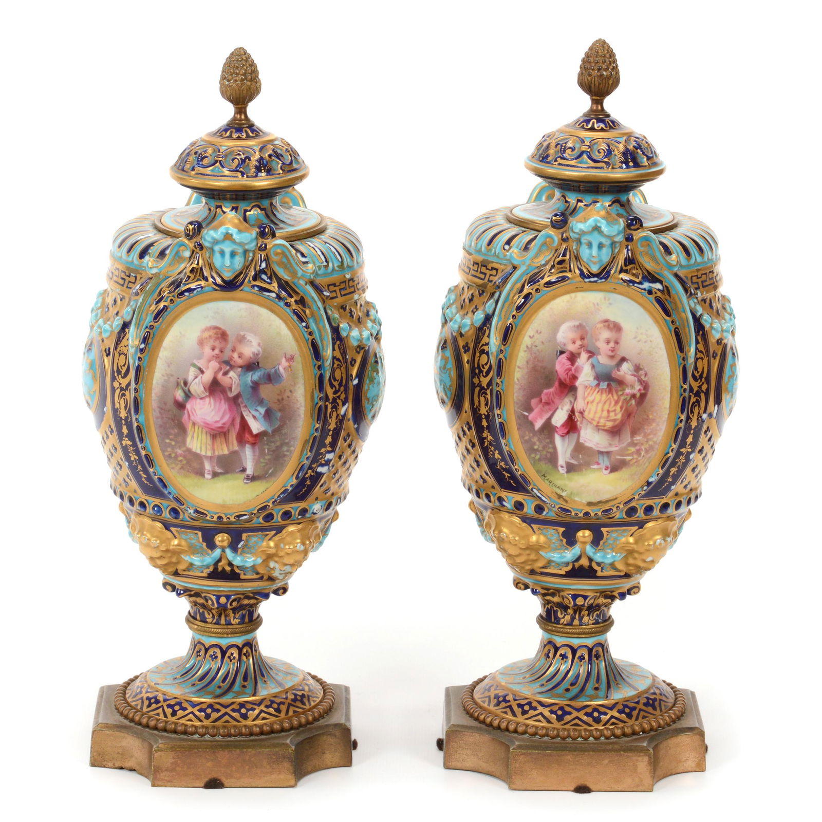 Pair Urns, Early German Porcelain (1 of 6)