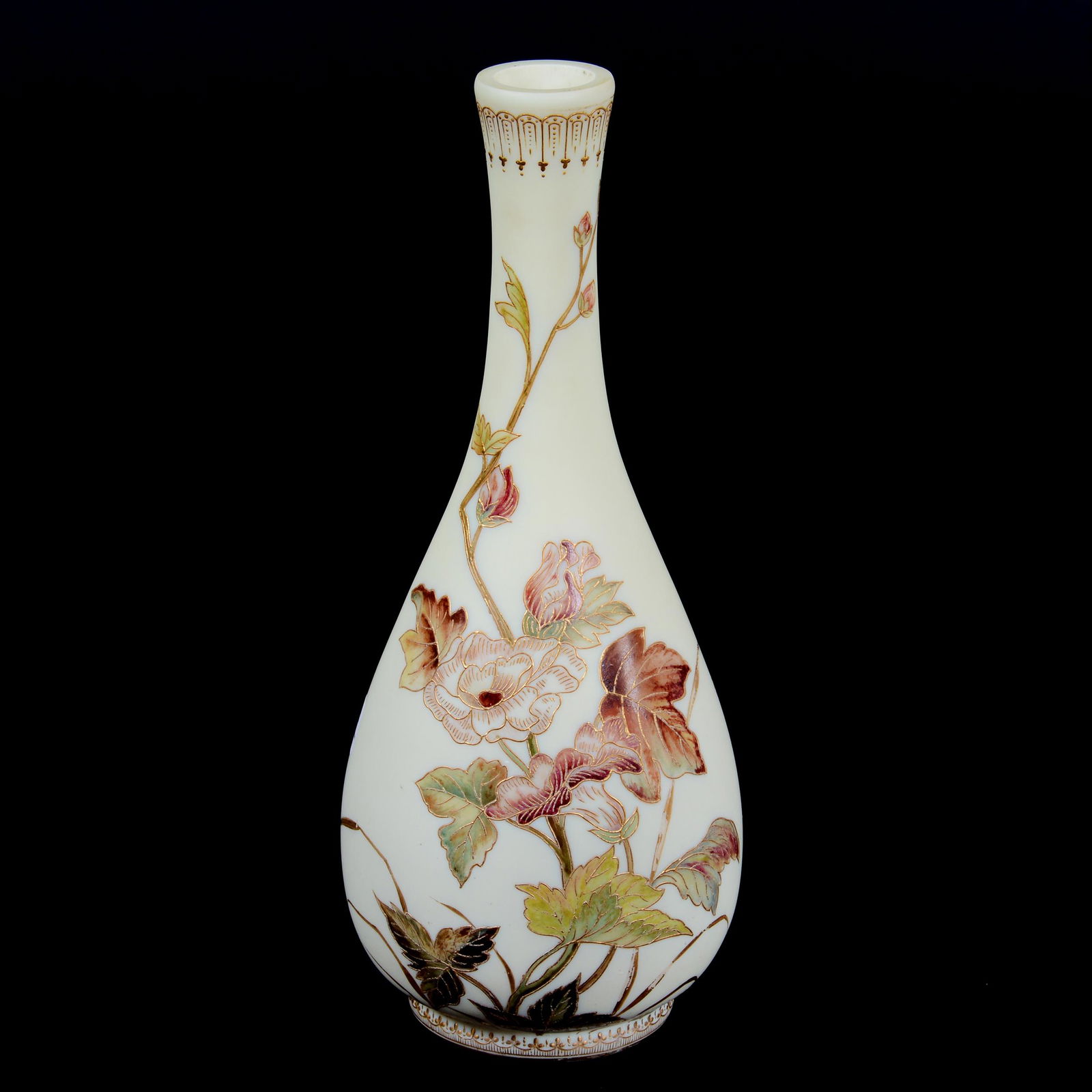 Vase, Soft Yellow Satin Art Glass, Decorated (1 of 3)