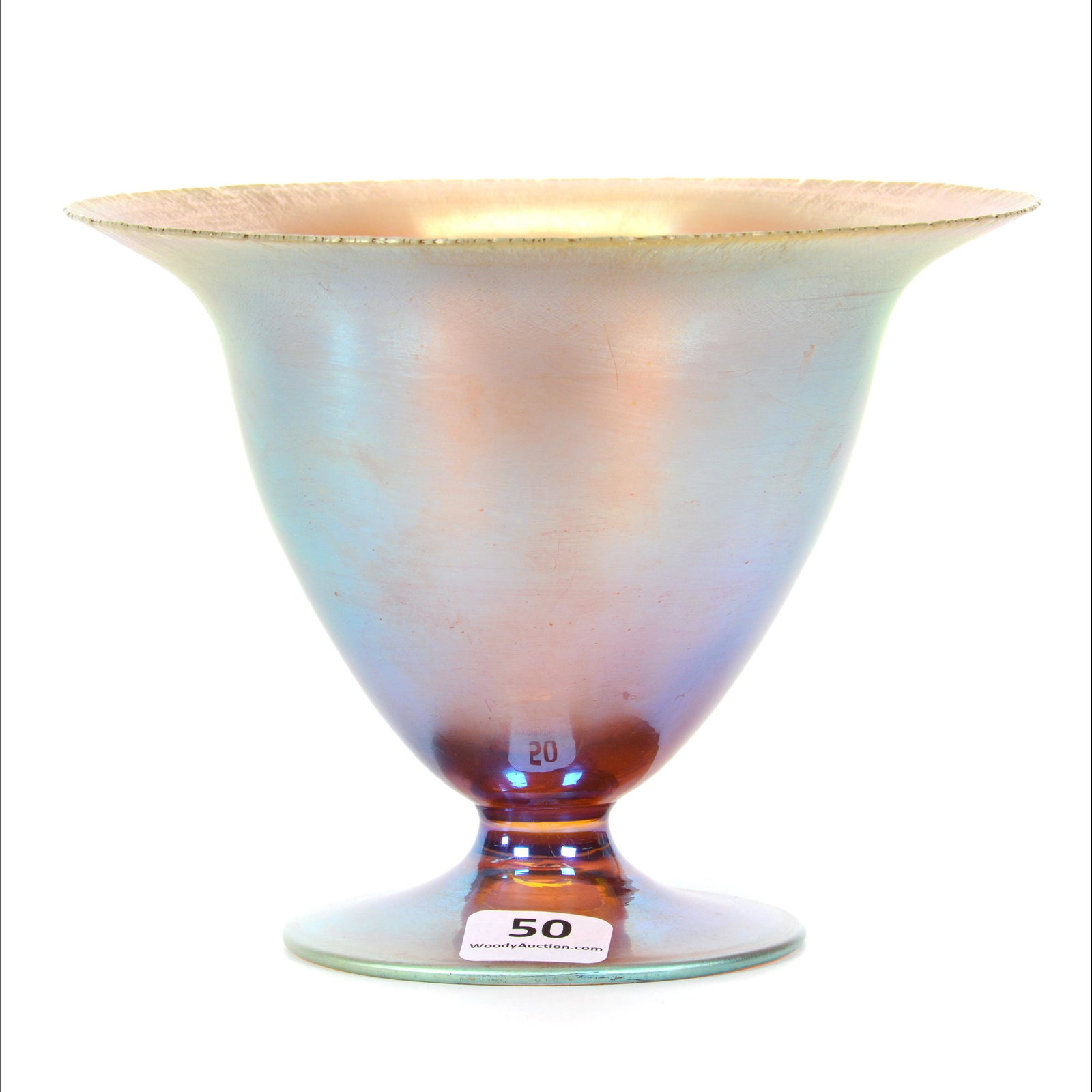 Pedestal Bowl, Unmarked WMF Myra Art Glass: Pedestal Bowl, Unmarked WMF Myra Art Glass, 4.5” x 5.75", Gold Iridescent, Circa 1930, John Lolley Estate. Mr. Lolley Regularly Marked Items In His Collection With A Museum Quality Pen - These Marki