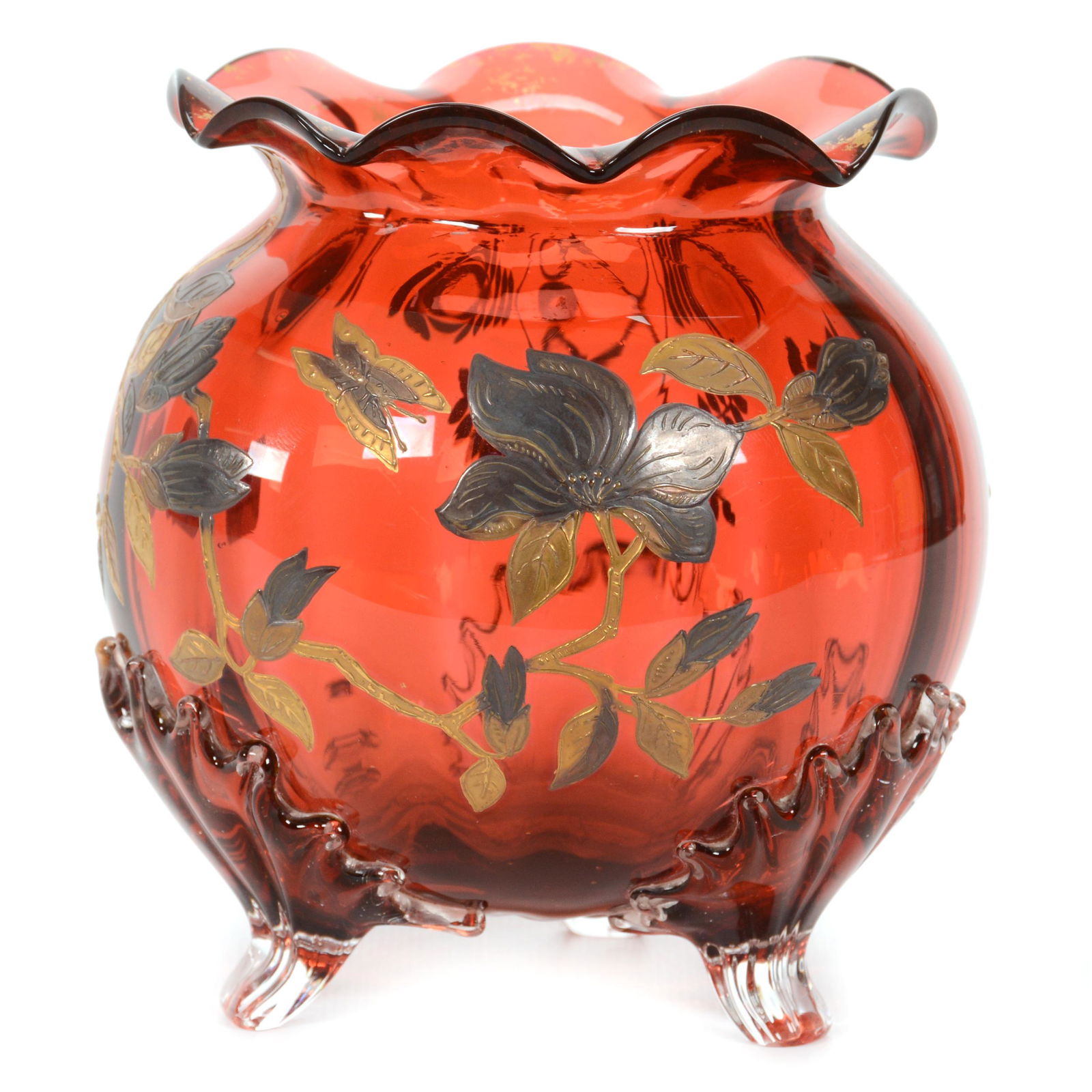 Rose Bowl, Cranberry Optic Rib (1 of 4)