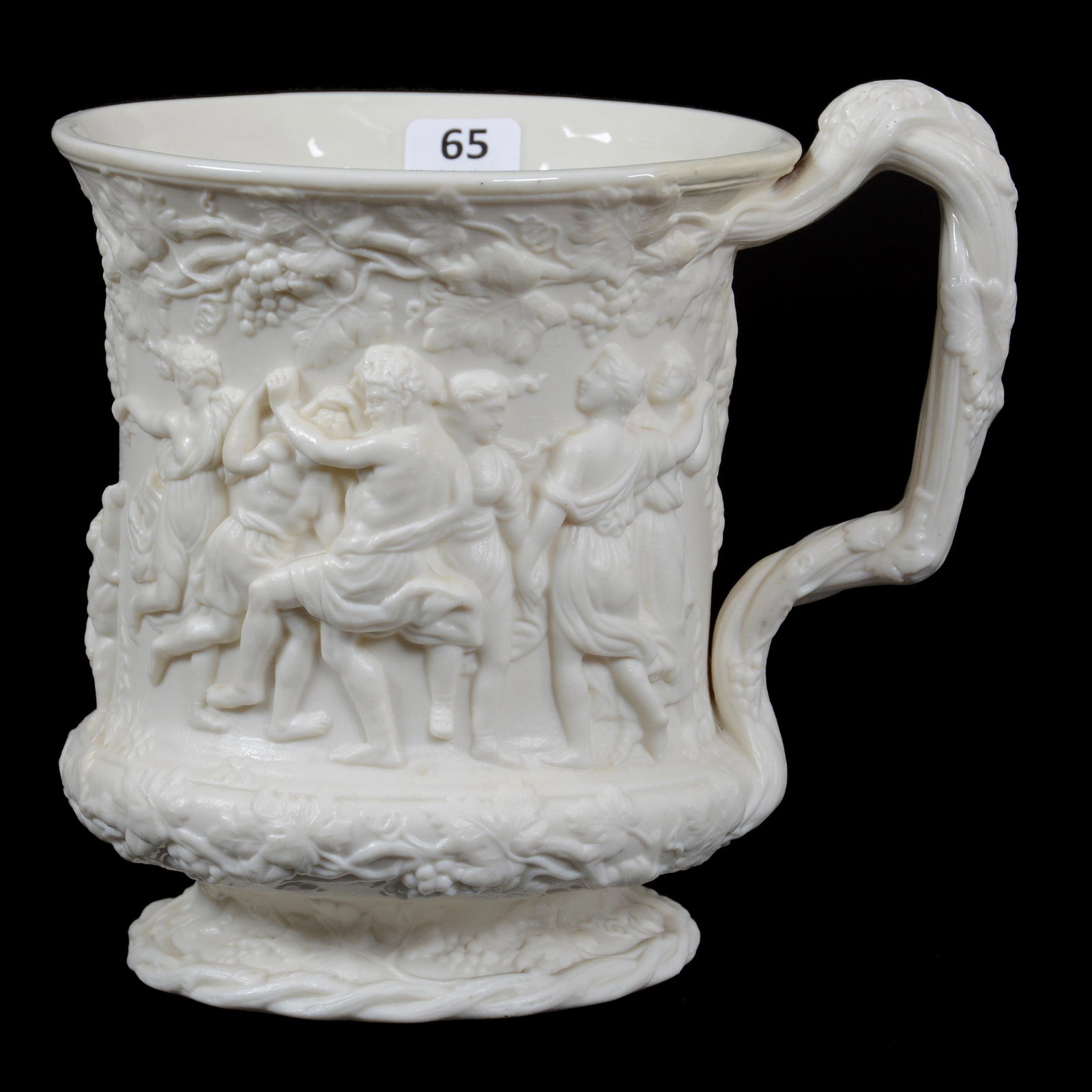 Mug, Bacchanalian Dance By Charles Meigh: Mug, Bacchanalian Dance By Charles Meigh, 6.5” x 6.75", Marked On Base "The Society Of Arts' Medal Presented To Charles Meigh For The Best Model Of A Mug Ornamented In Relief", Published Hanley, Sto