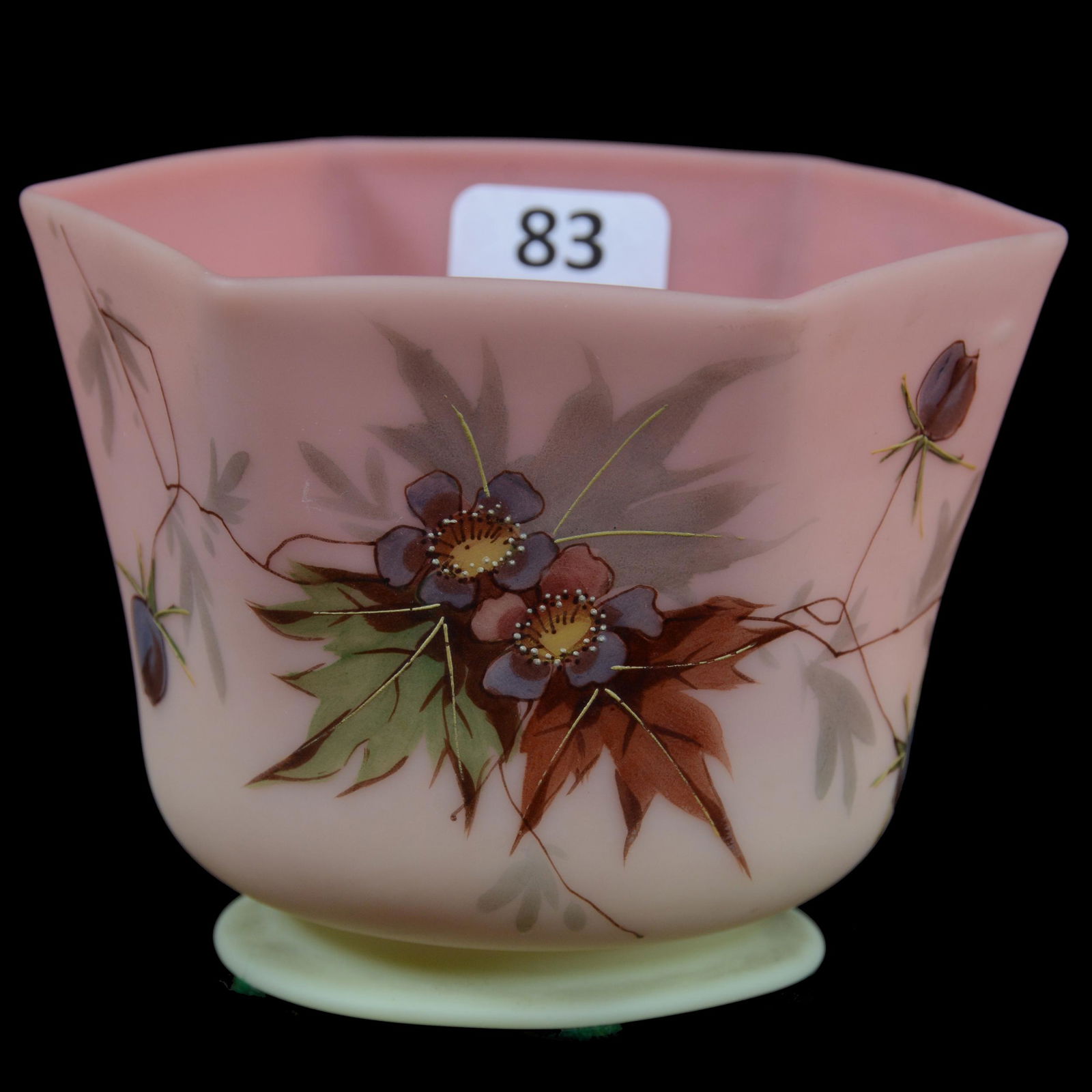 Bowl, Six-Sided, Decorated Burmese Art Glass (1 of 3)