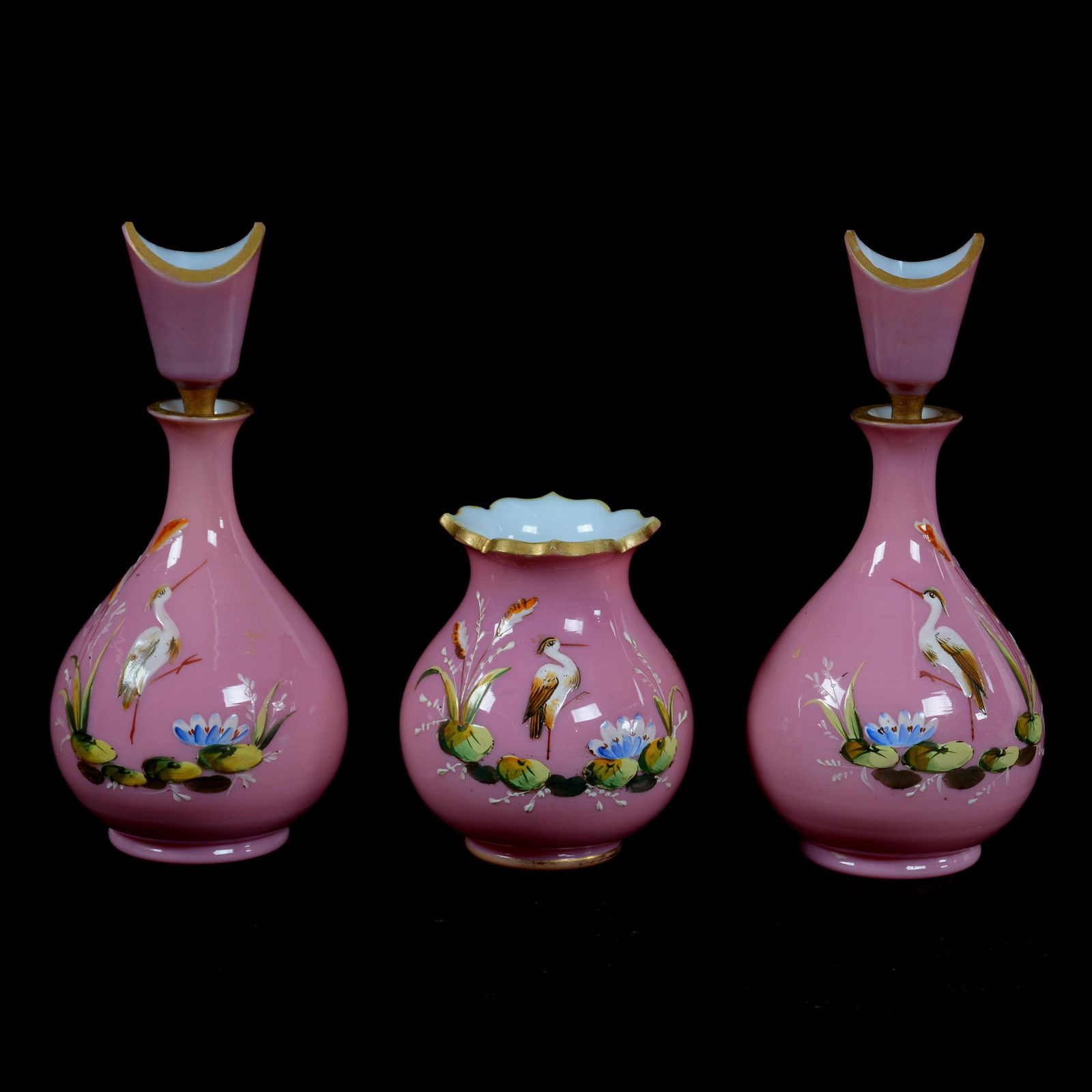 Dresser Set, Three Piece, French Opaline Art Glass (1 of 4)
