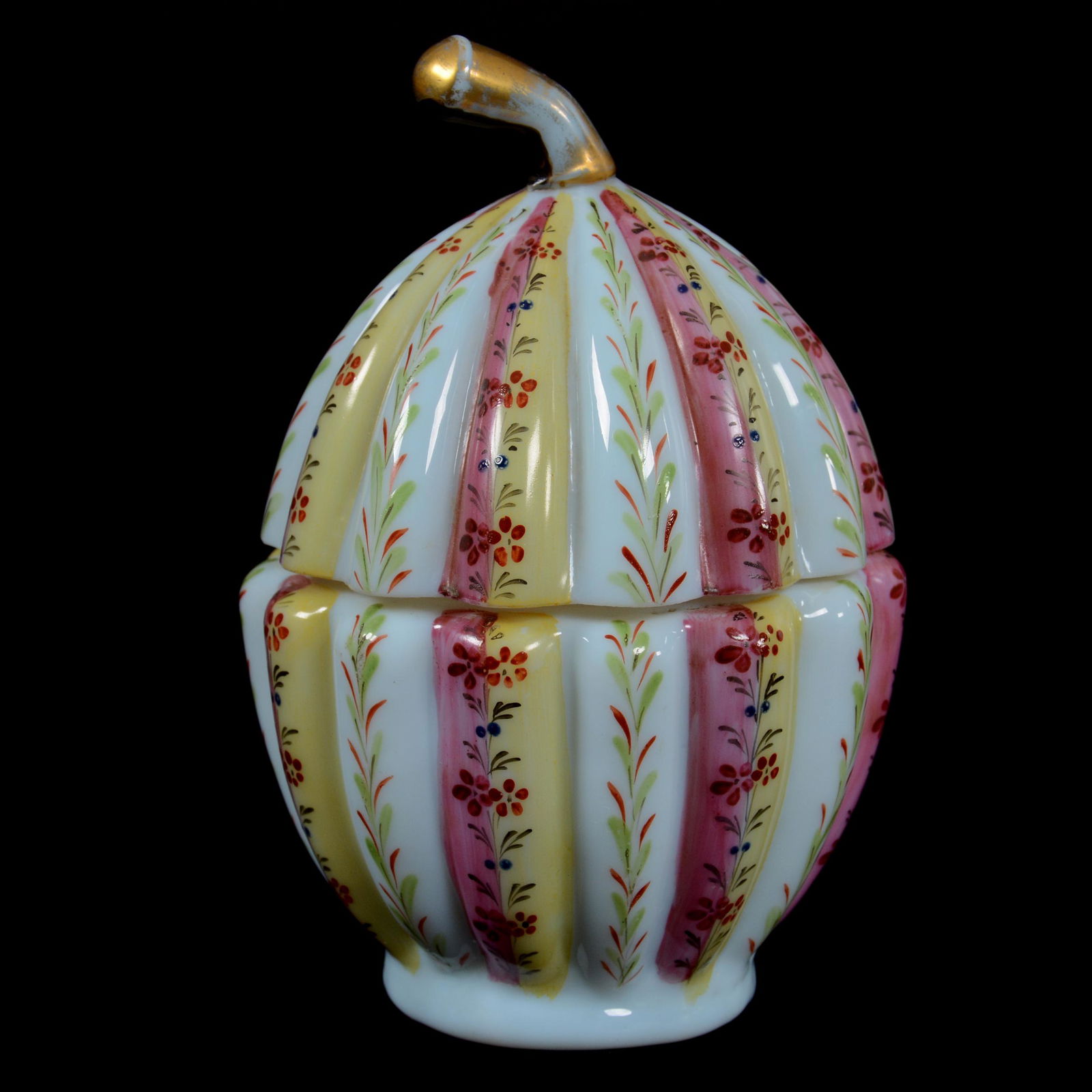 Covered Jar, White Opaline, Melon Ribbed (1 of 3)