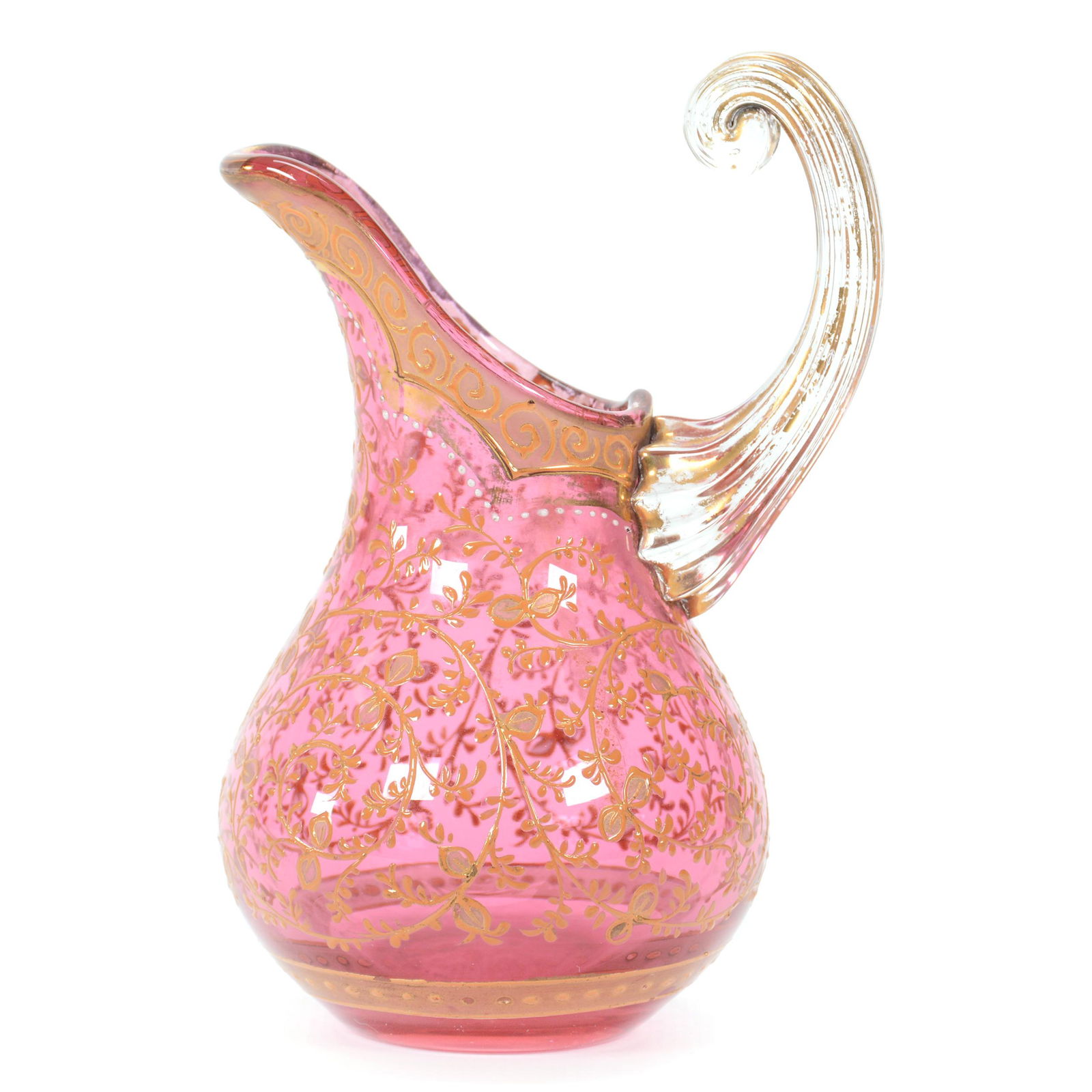 Creamer, Cranberry Art Glass, Decorated (1 of 3)