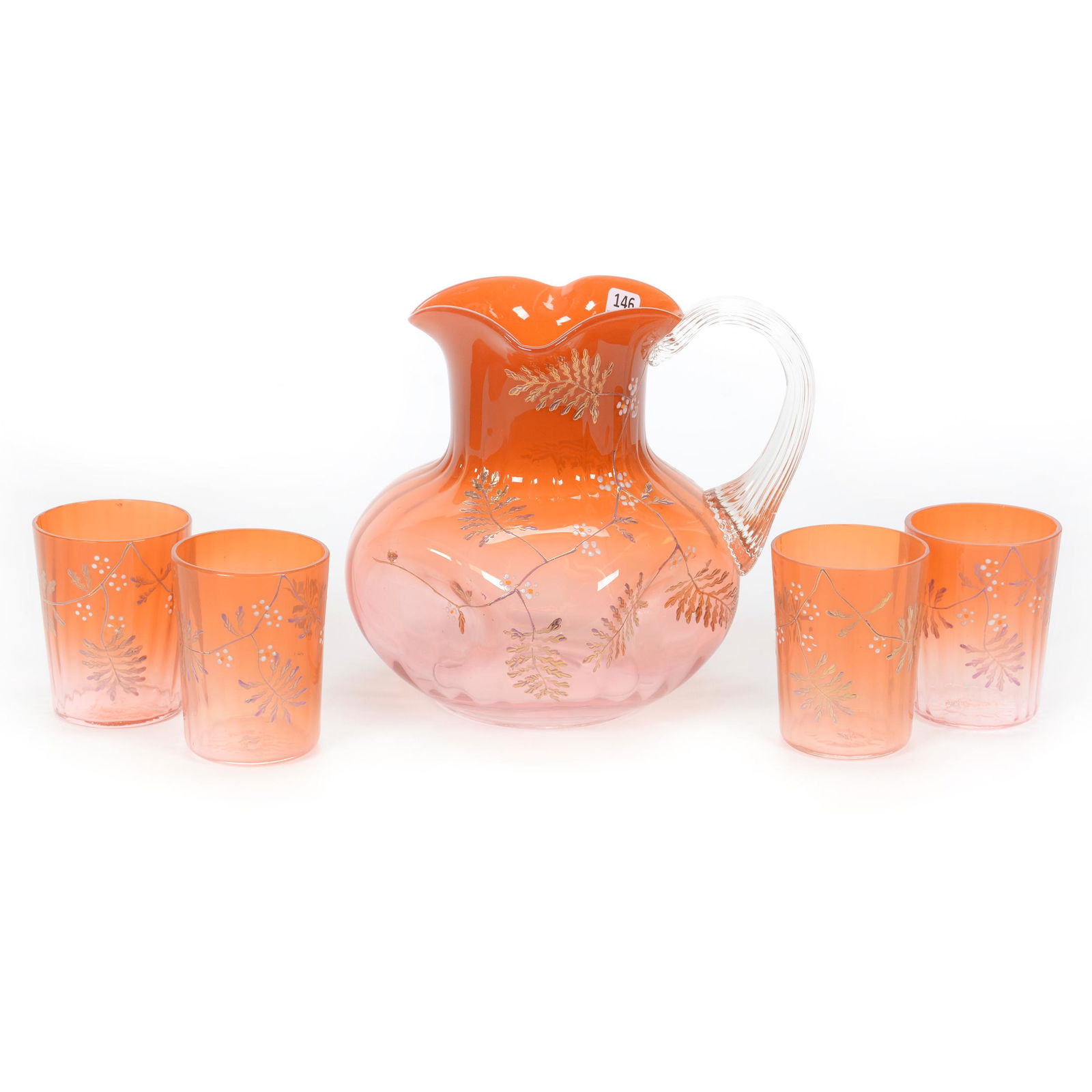 Water Set, Peach Opalescent Optic Rib Art Glass (1 of 3)