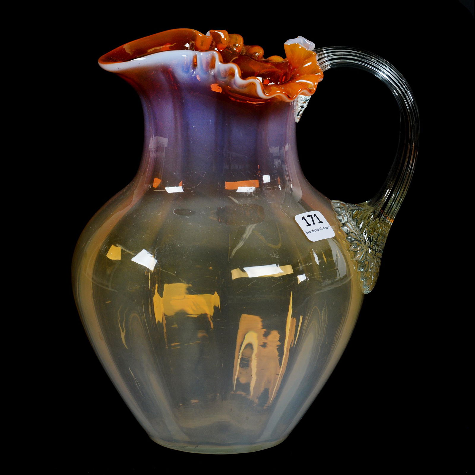 Water Pitcher, Apricot Opalescent Art Glass (1 of 3)