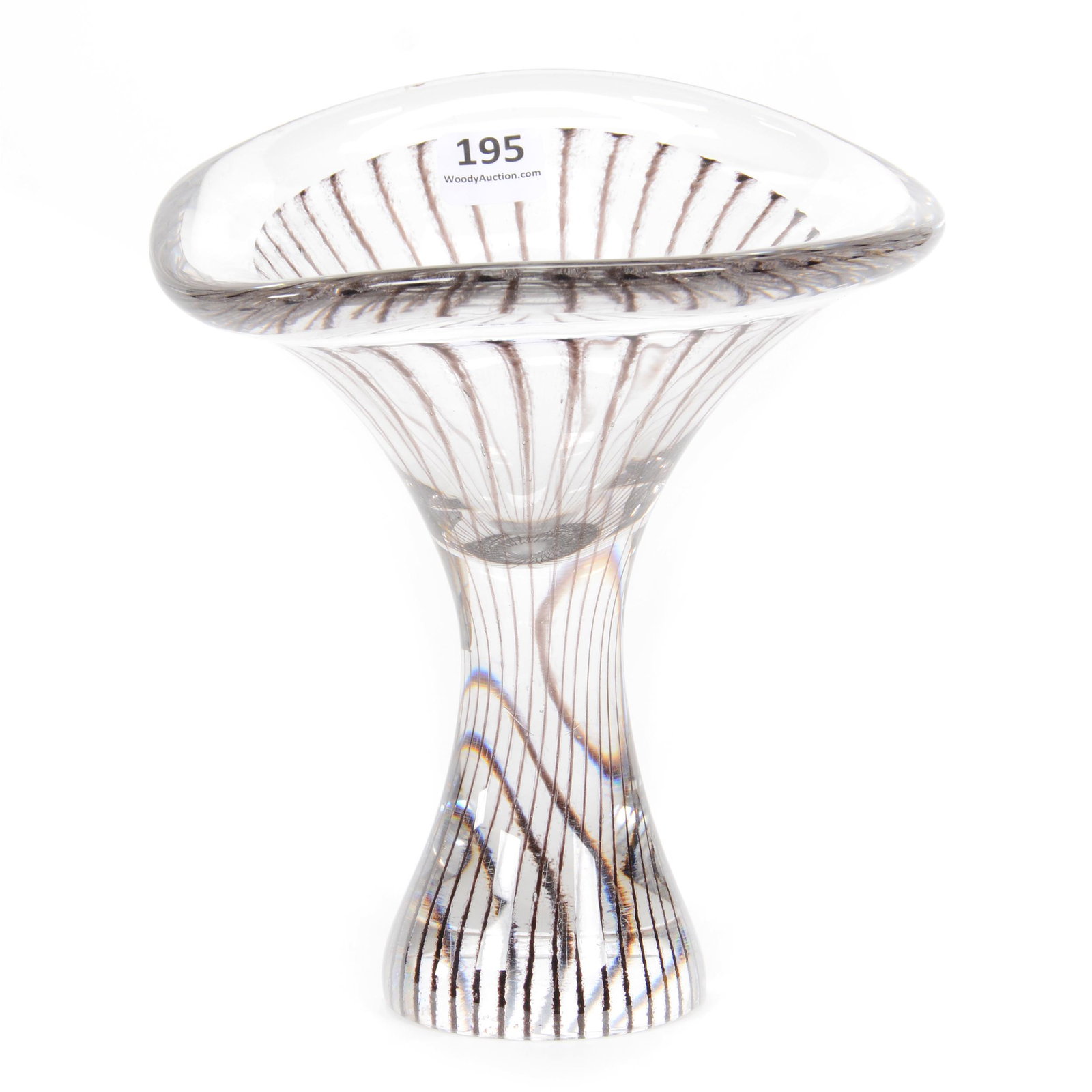 Vase, Contemporary Art Glass Signed Kosta Boda: Vase, Contemporary Art Glass Signed Kosta Boda, 7.25” x 6.25", Clear Glass With Amethyst Vertical Linear Design, Also Stamped Linstrand (Artist), John Lolley Estate. Mr. Lolley Regularly Marked Item