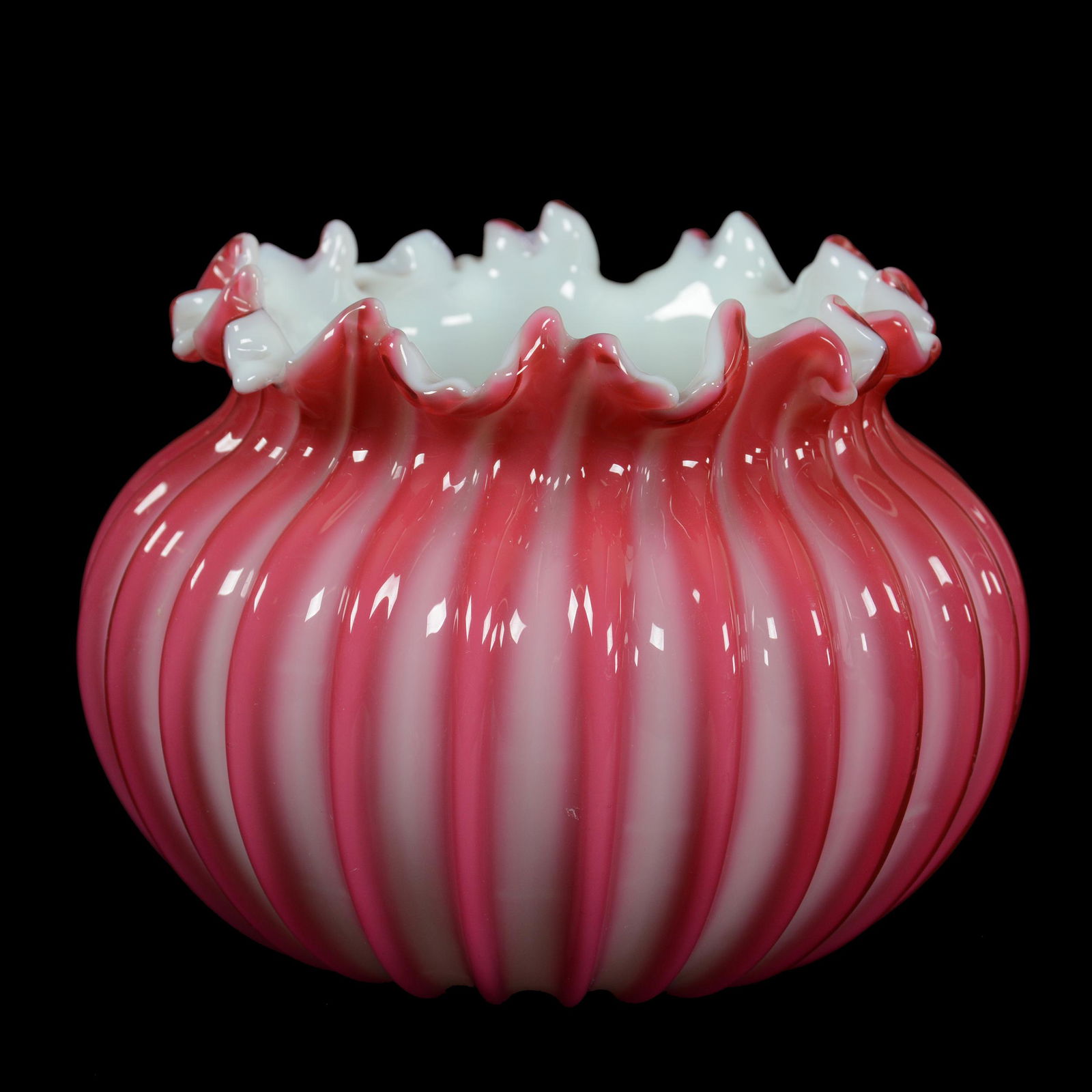 Vase, Cased Cut Velvet Ribbed Art Glass (1 of 3)