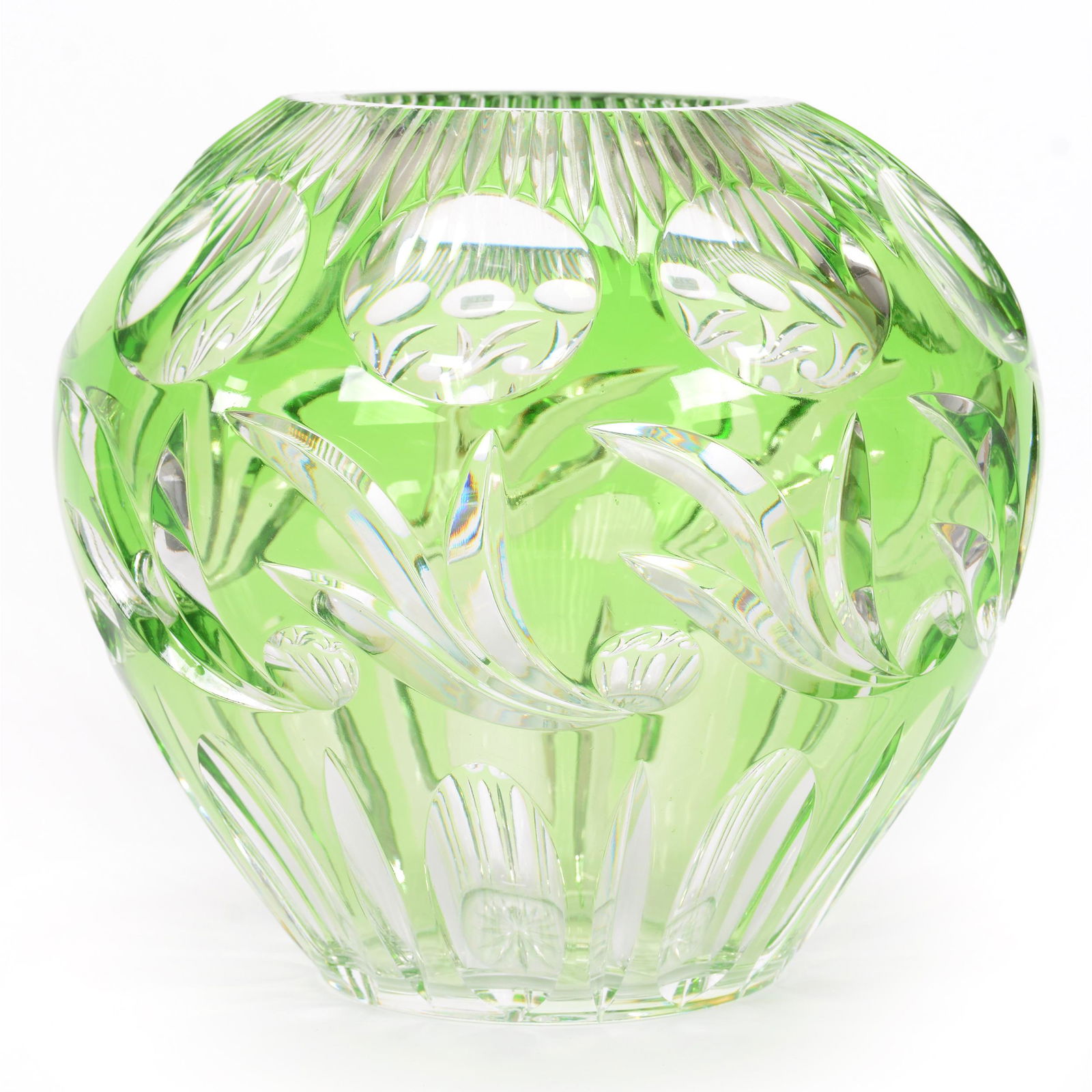 Vase, Unmarked, Green Cut To Clear Crystal (1 of 4)