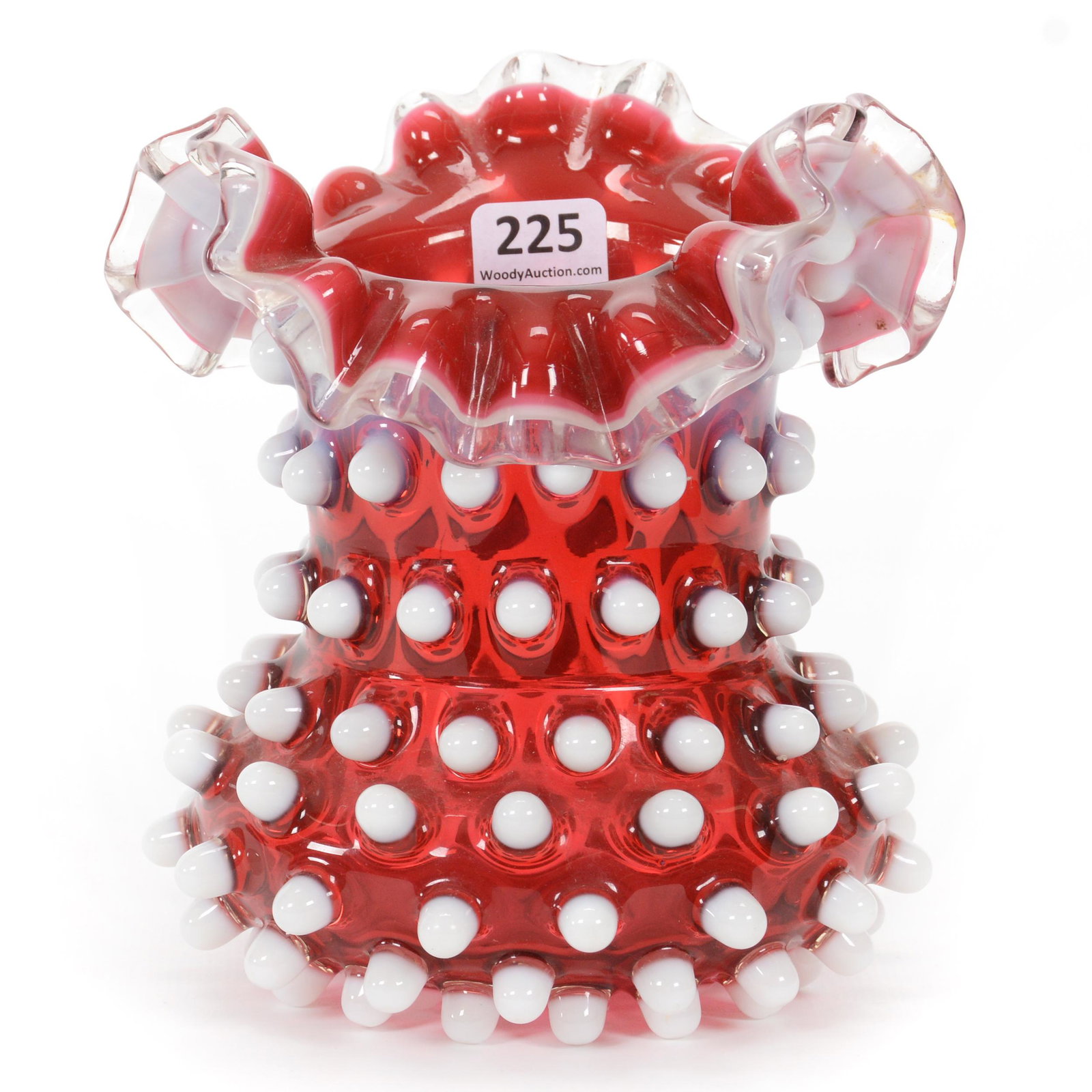 Vase, Cranberry Opalescent Hobnail Art Glass: Vase, Cranberry Opalescent Hobnail Art Glass, 5.75” x 5.5", Vase By Hobbs & Brockunier, John Lolley Estate. Mr. Lolley Regularly Marked Items In His Collection With A Museum Quality Pen - These Mark