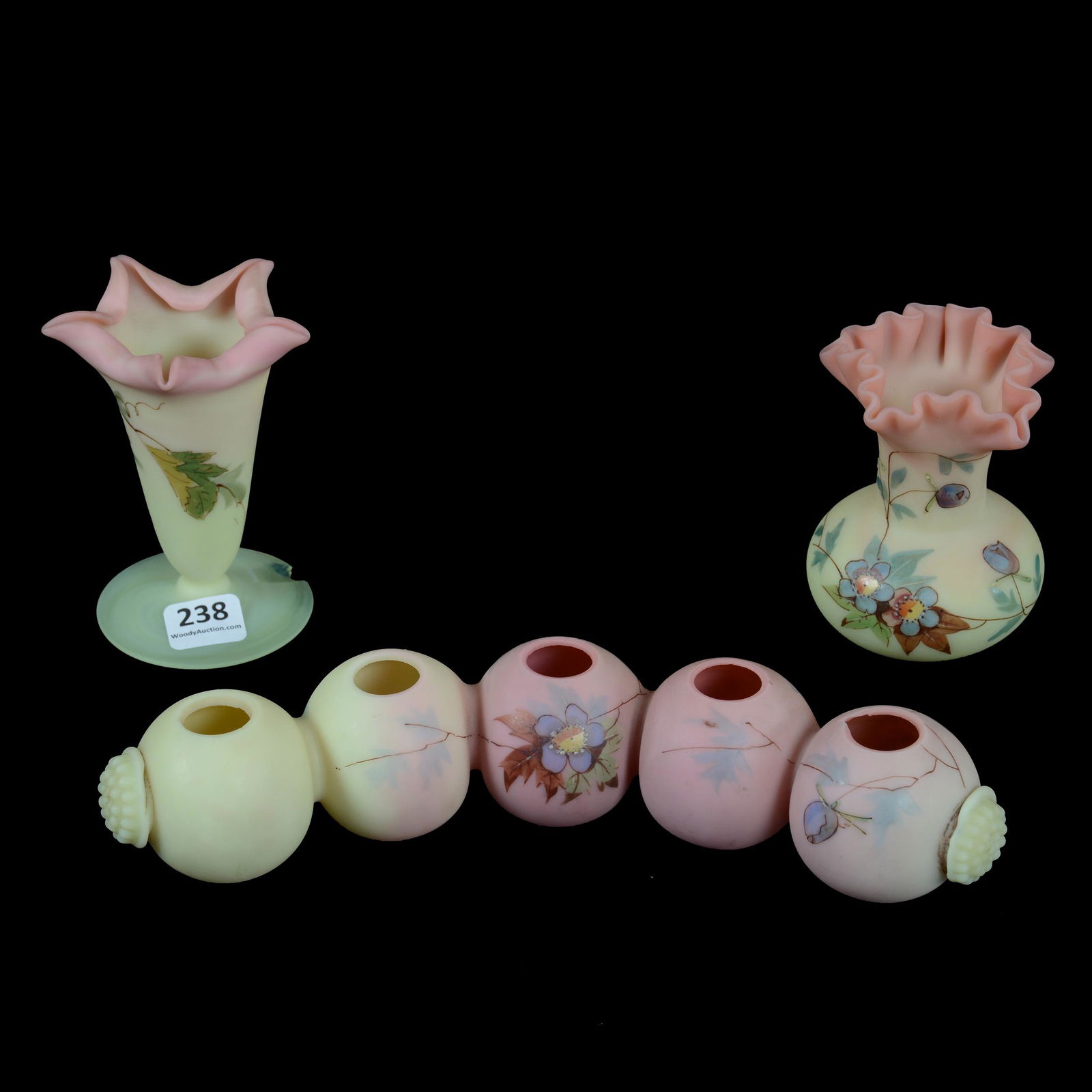 (3) Damaged Decorated Burmese Art Glass Items (1 of 6)