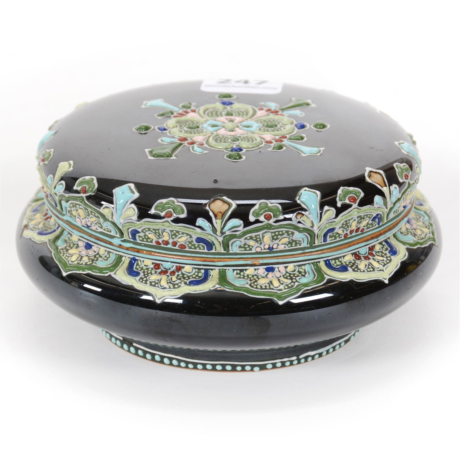 Covered Box, Black Glazed Art Pottery (1 of 3)