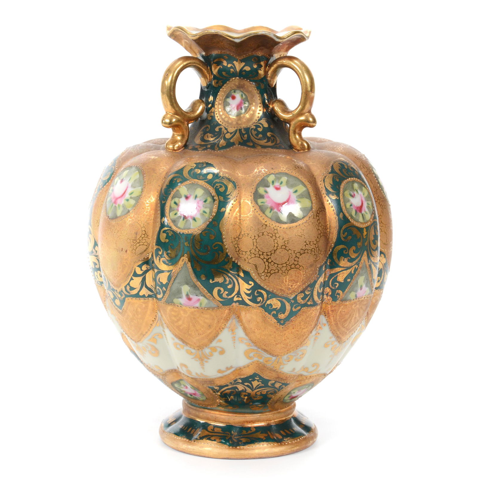 Vase, Three Handles, Unmarked Nippon Style (1 of 3)