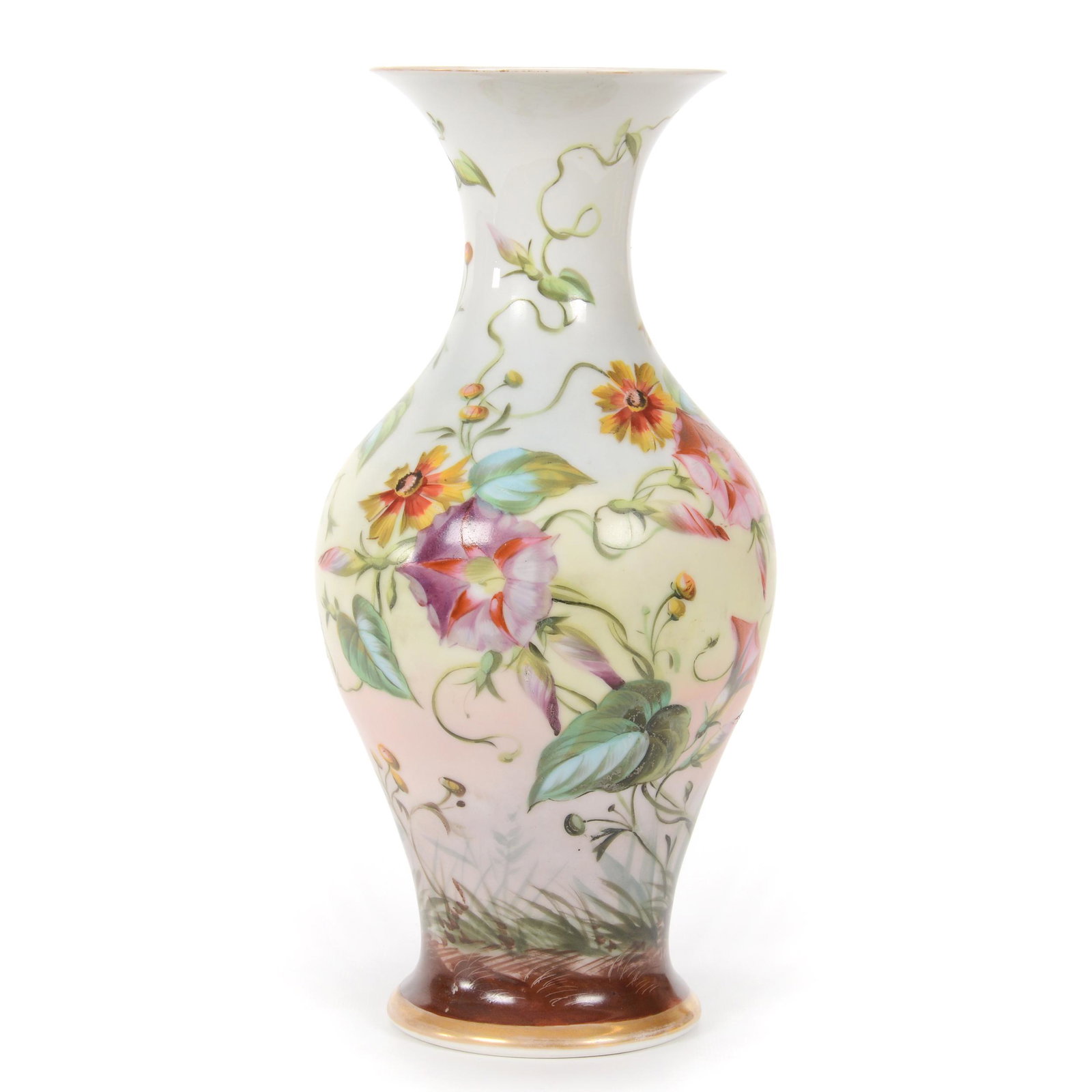 Vase, Old Paris Porcelain: Vase, Old Paris Porcelain, 13” x 6", Elaborate Colorful Floral Decor, John Lolley Estate. Mr. Lolley Regularly Marked Items In His Collection With A Museum Quality Pen - These Markings Can Be Easily