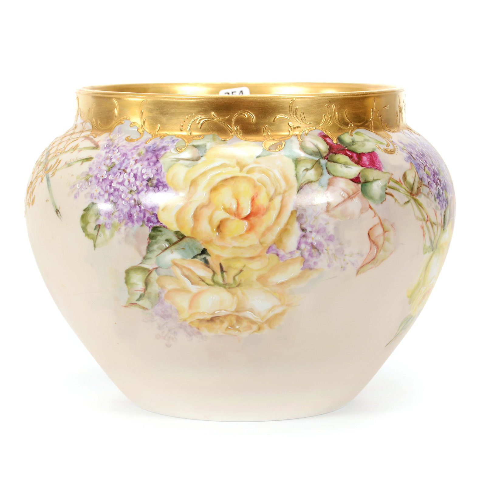 Jardiniere Marked D & C Limoges Porcelain: Jardiniere Marked D & C Limoges Porcelain, 8.5” x 11", Cream Background With Colorful Floral Decor And Heavy Gold Trim Highlights, John Lolley Estate. Mr. Lolley Regularly Marked Items In His Collec