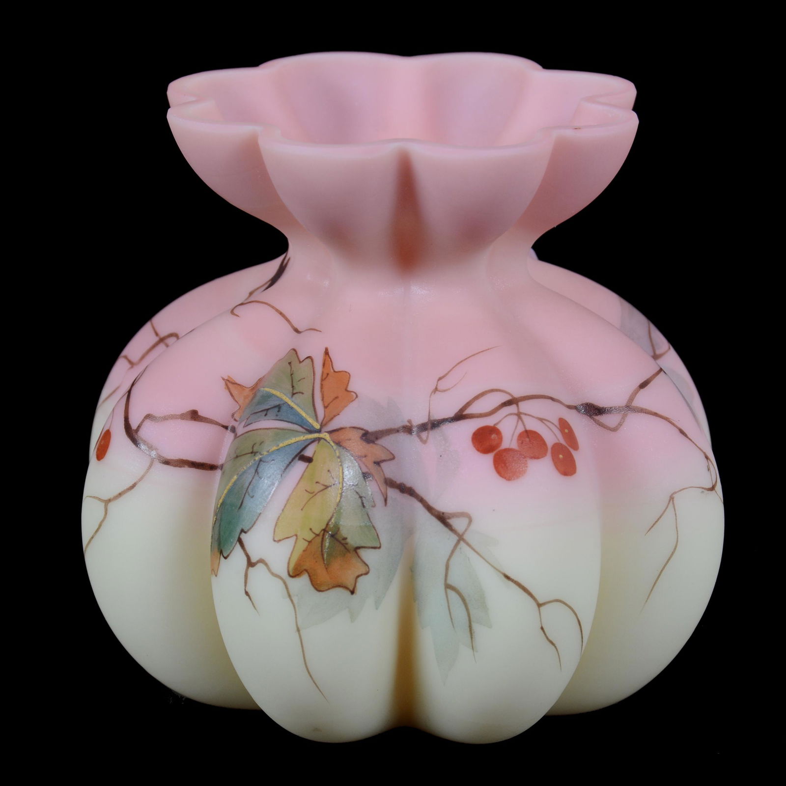 Vase, Unmarked Decorated Burmese Art Glass (1 of 3)