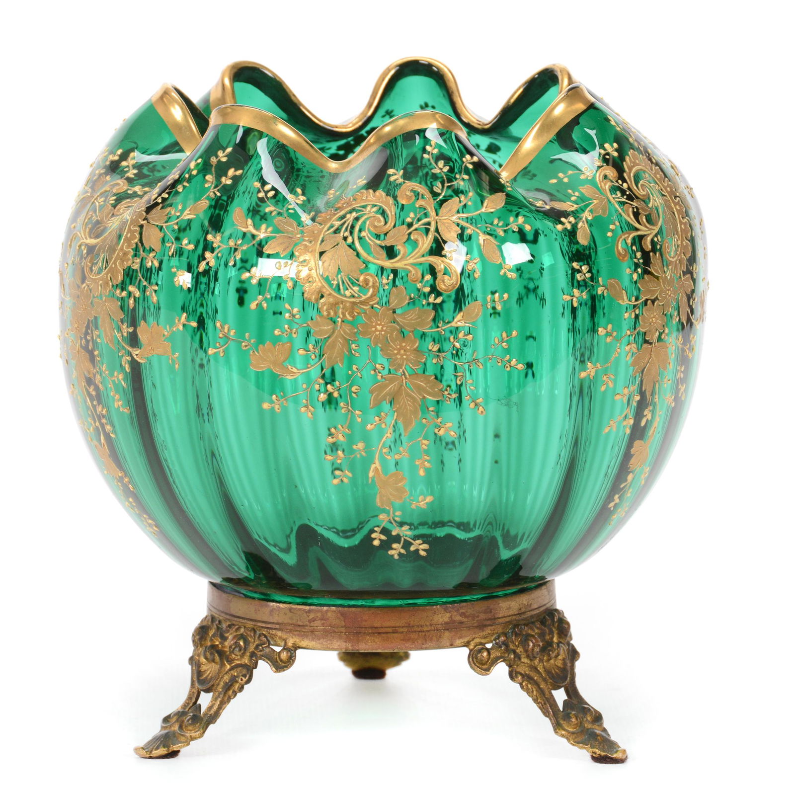 Rose Bowl, Unmarked Moser Style Art Glass (1 of 3)