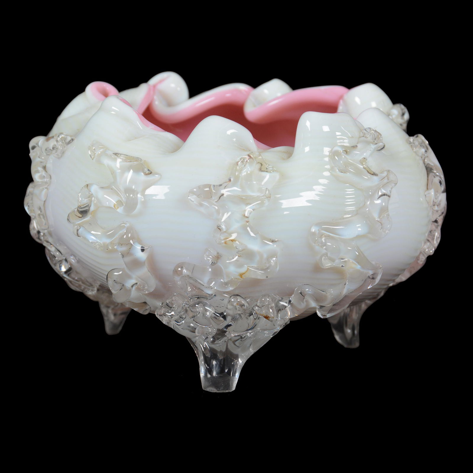 Footed Rose Bowl, Cased Art Glass (1 of 3)