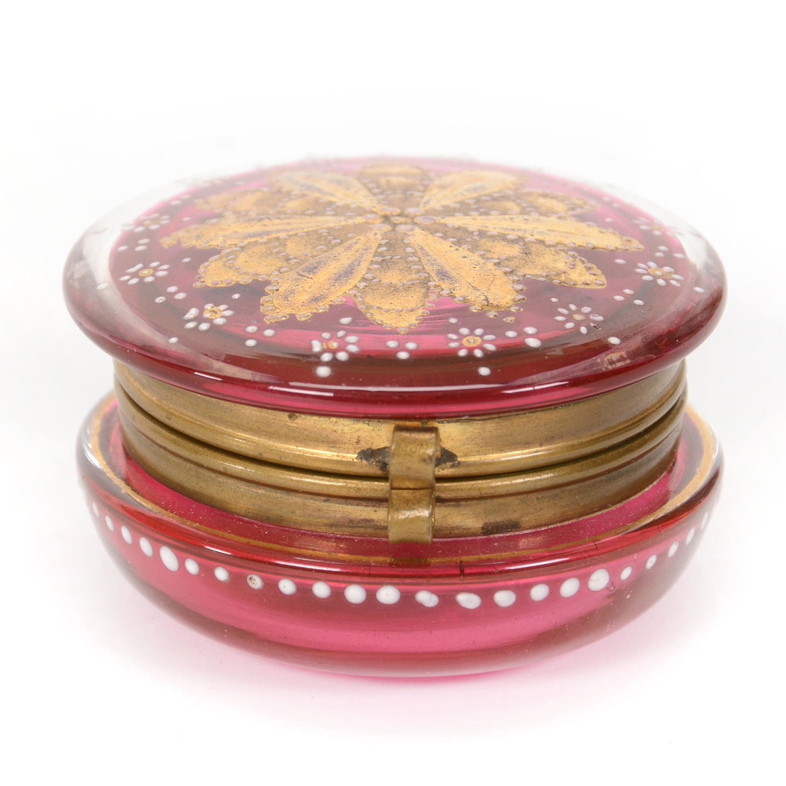 Pill Box, Cased Cranberry Art Glass (1 of 3)