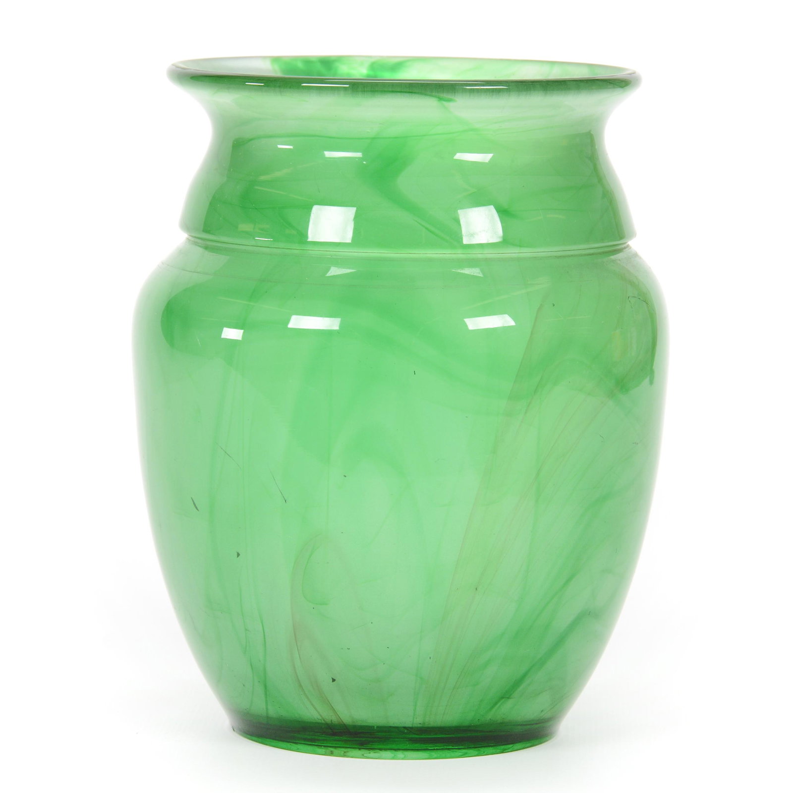 Vase, Unmarked British Art Deco Green Cloud Vase: Vase, Unmarked British Art Deco Green Cloud Vase, 7” x 5.25", Marked Davidson #34SVG, John Lolley Estate. Mr. Lolley Regularly Marked Items In His Collection With A Museum Quality Pen - These Markin